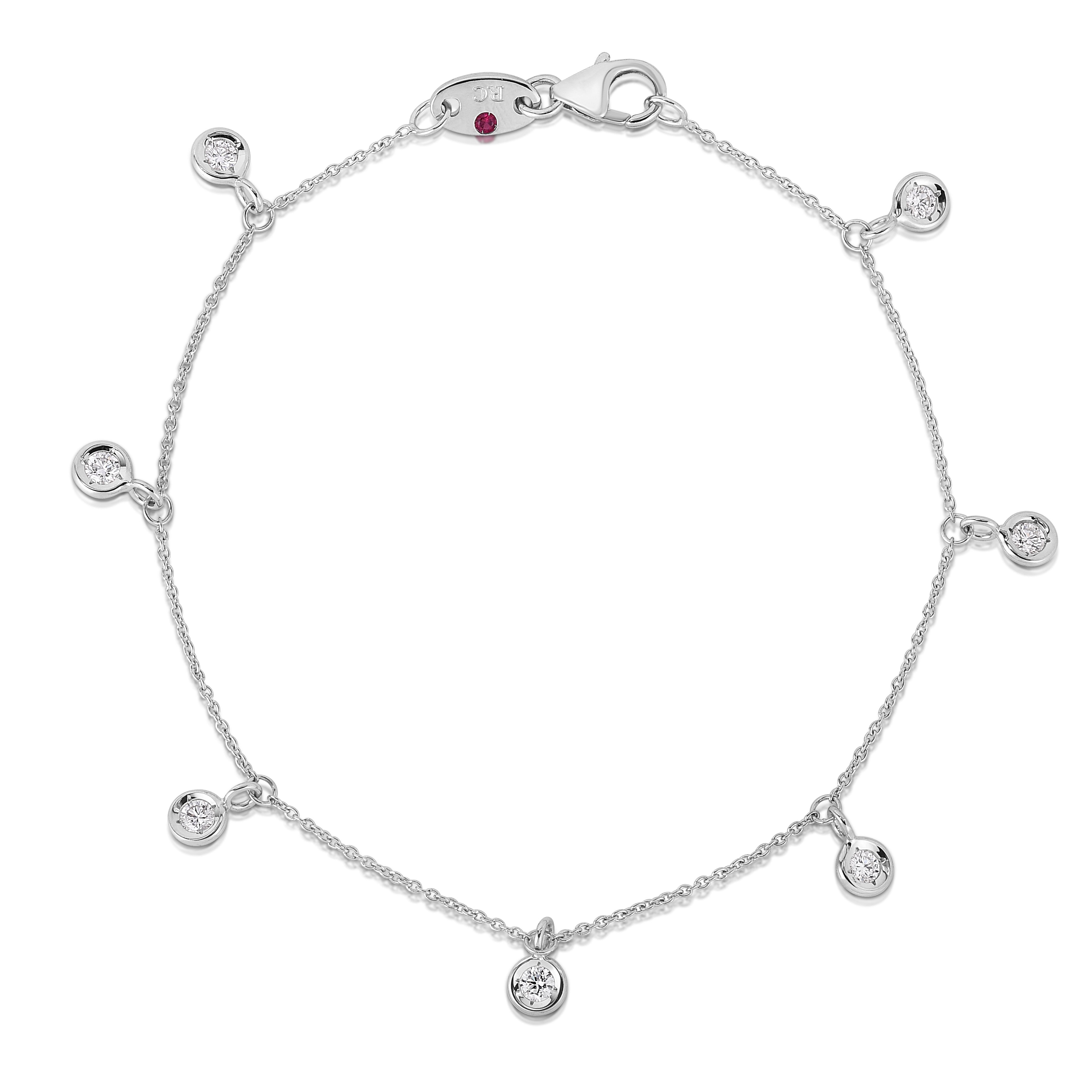 18K WHITE GOLD DIAMONDS BY THE INCH DANGLING SEVEN STATION BRACELET