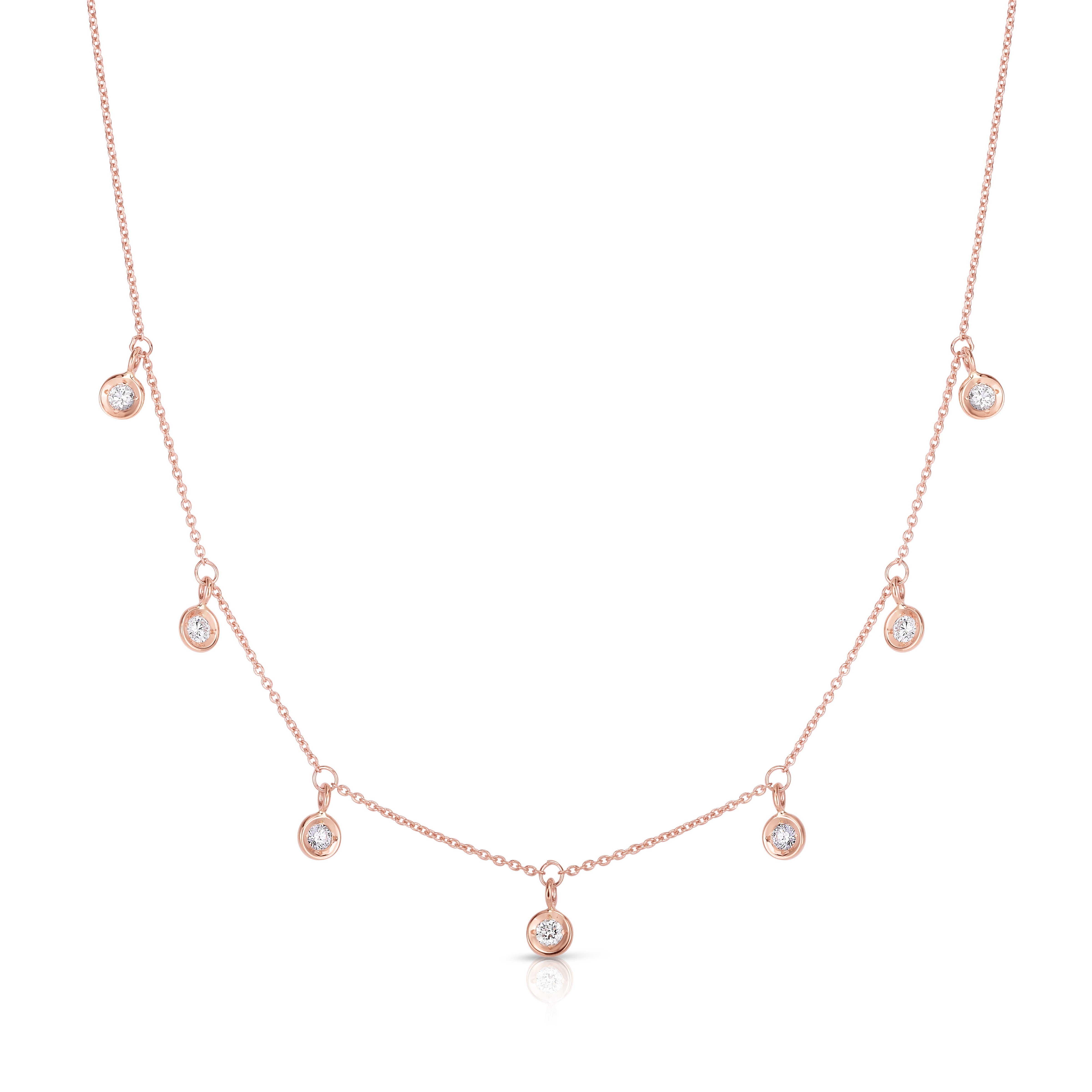 18K ROSE GOLD DIAMONDS BY THE INCH DANGLING SEVEN STATION NECKLACE