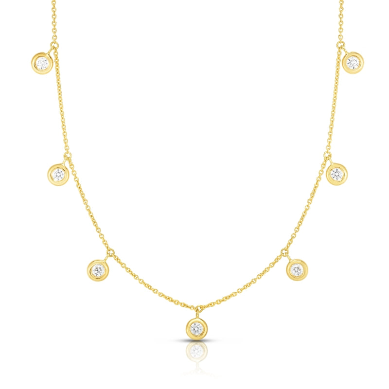 18K YELLOW GOLD DIAMONDS BY THE INCH DANGLING SEVEN STATION NECKLACE