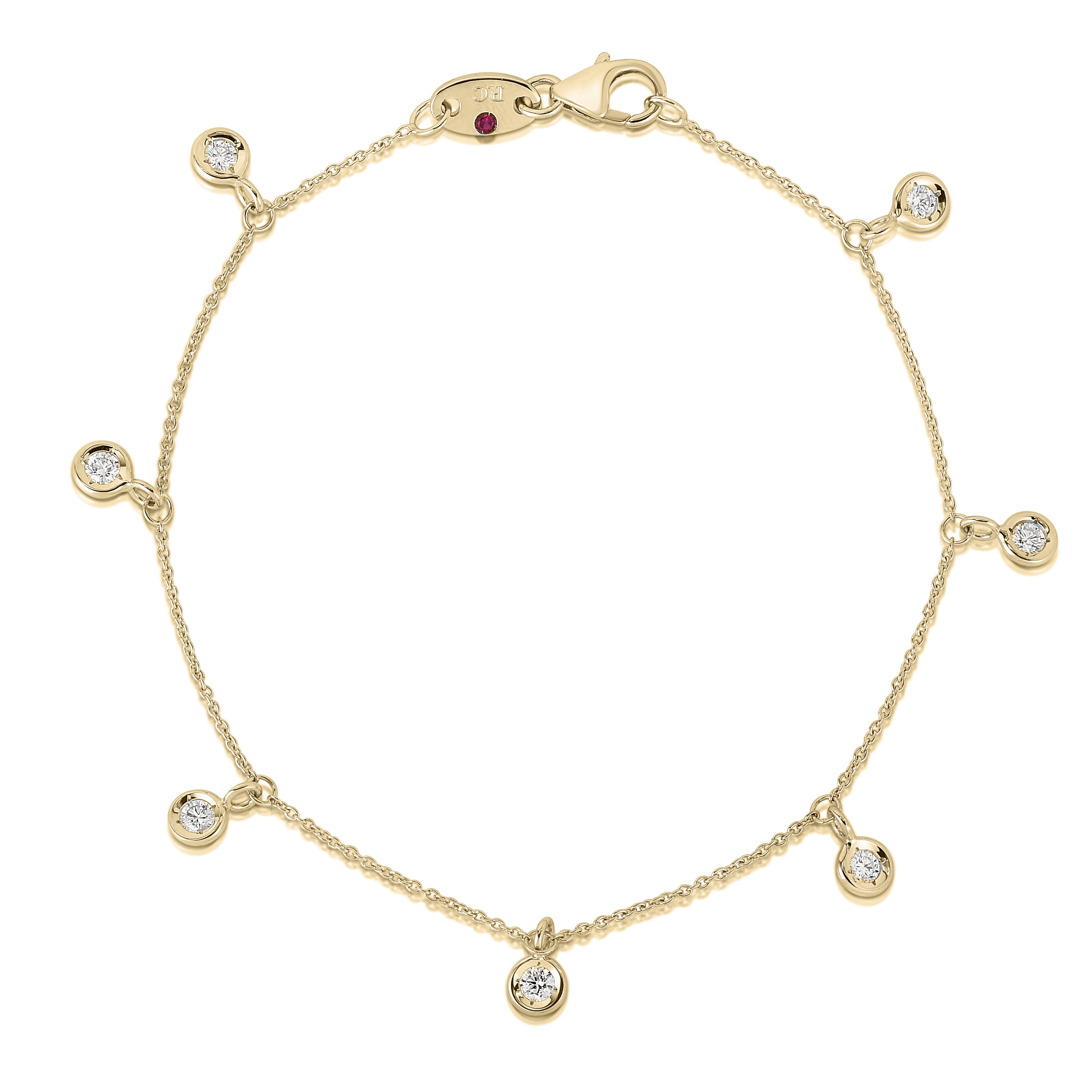 18K YELLOW GOLD DIAMONDS BY THE INCH DANGLING SEVEN STATION BRACELET