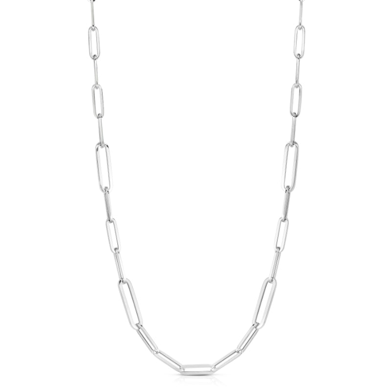 18K WHITE DESIGNER GOLD ALTERNATING SIZE PAPERCLIP LINK NECKLACE