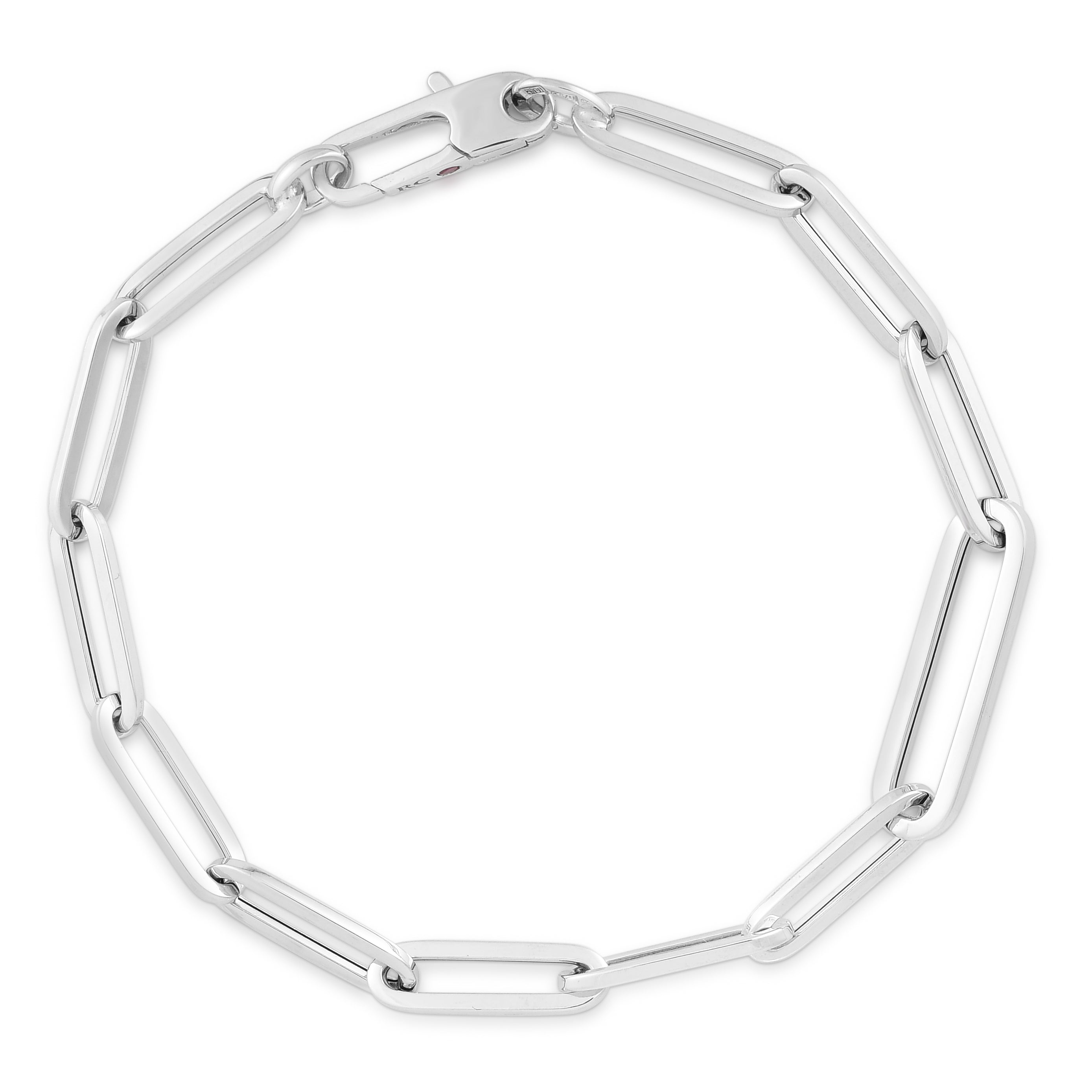 18K WHITE DESIGNER GOLD ALTERNATING SIZE PAPERCLIP LINK BRACELET