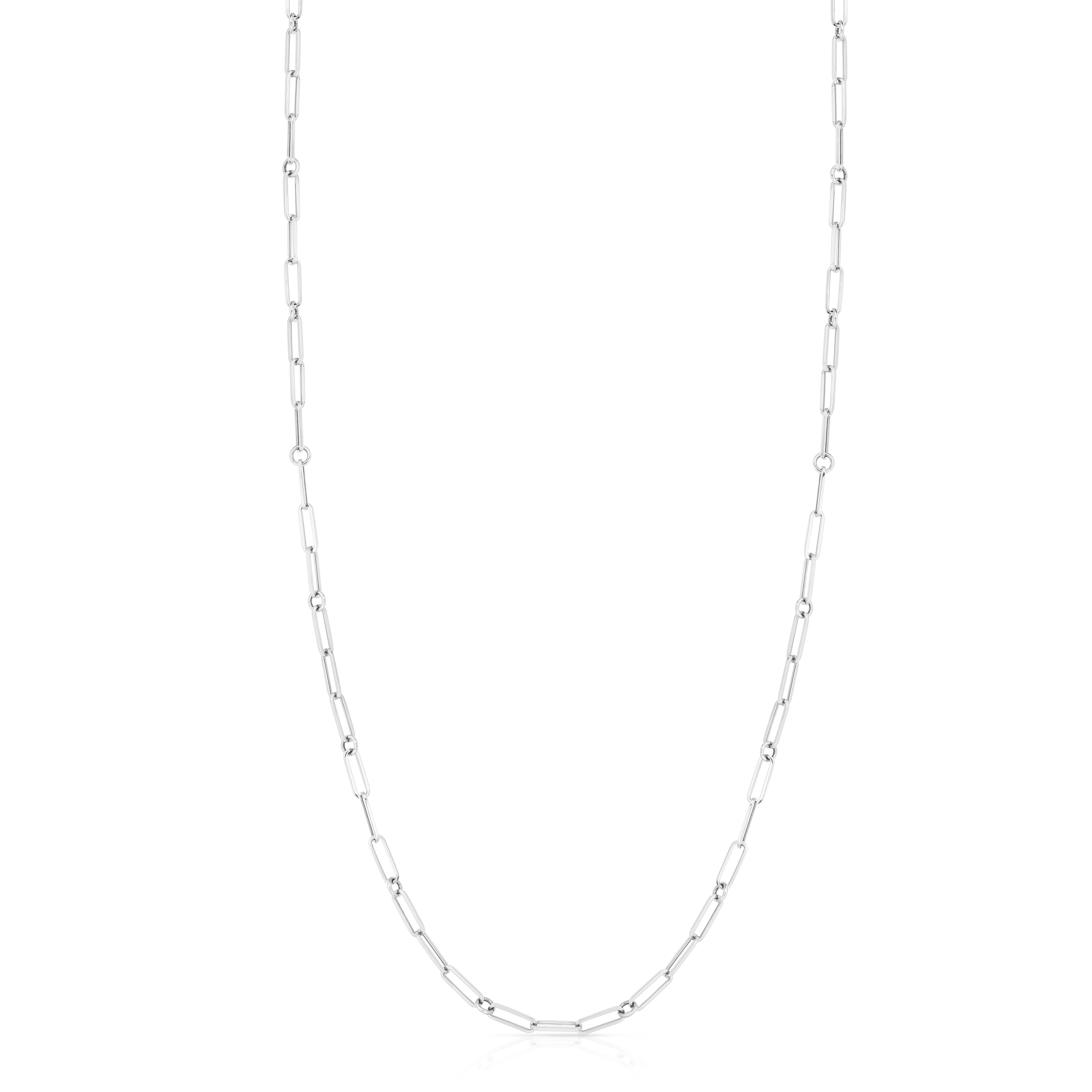 18K WHITE DESIGNER GOLD PAPERCLIP & ROUND LINK NECKLACE