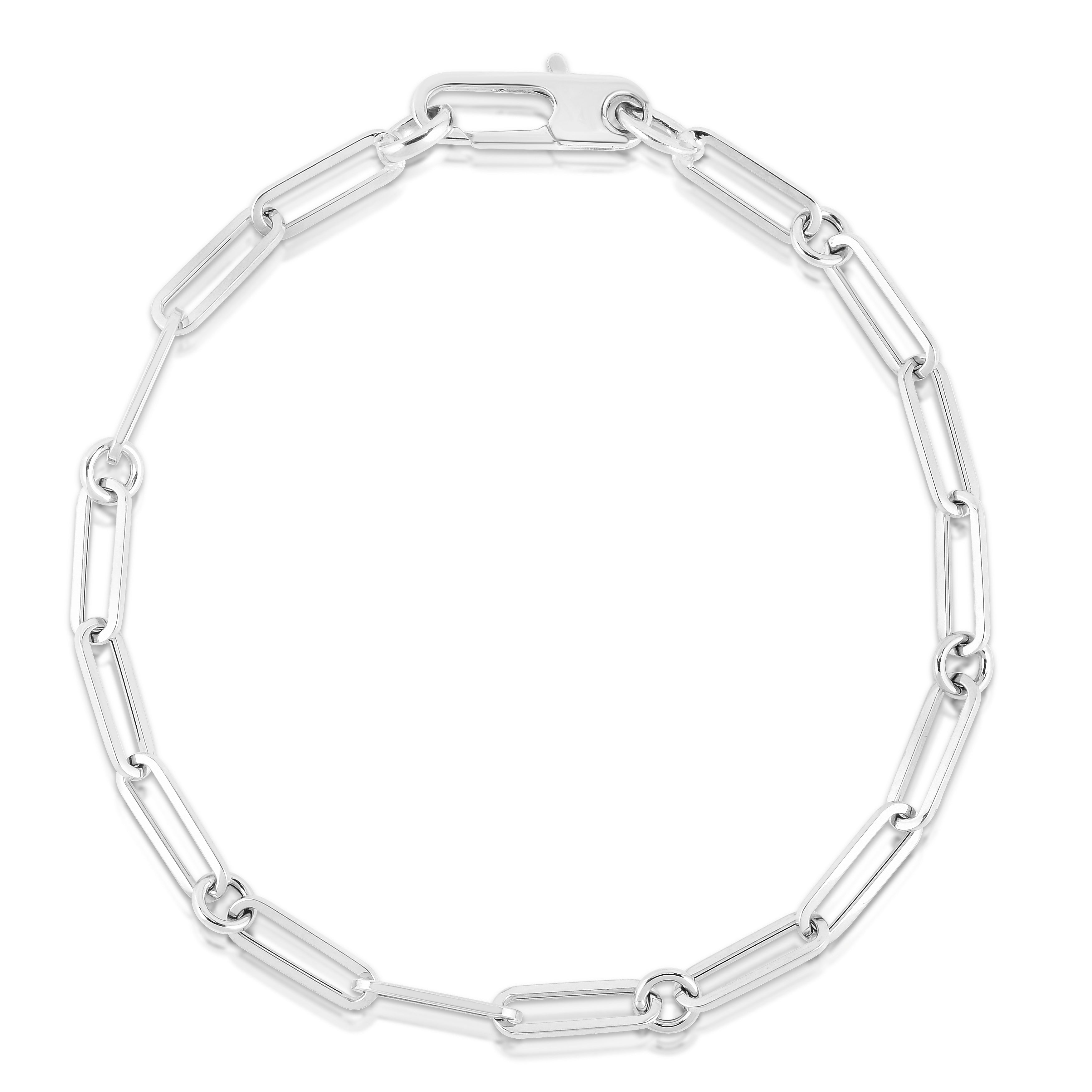 18K WHITE DESIGNER GOLD PAPERCLIP & ROUND LINK BRACELET