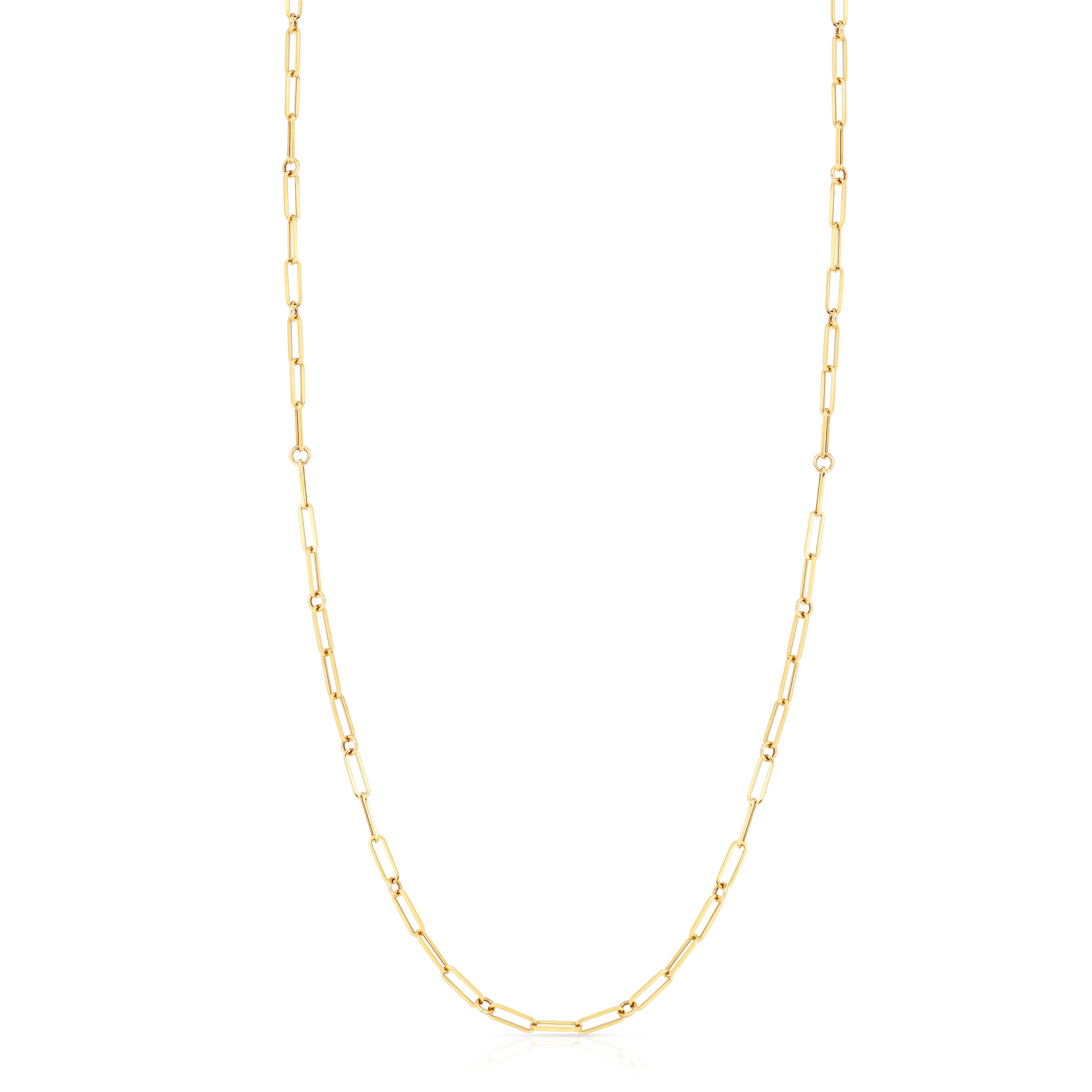 18K YELLOW DESIGNER GOLD PAPERCLIP & ROUND LINK NECKLACE