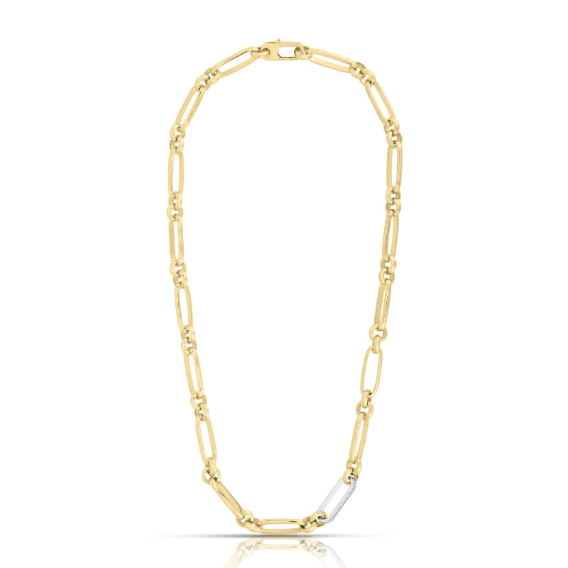 18K YELLOW/WHITE DESIGNER GOLD MIXED & DIAMOND LINK NECKLACE