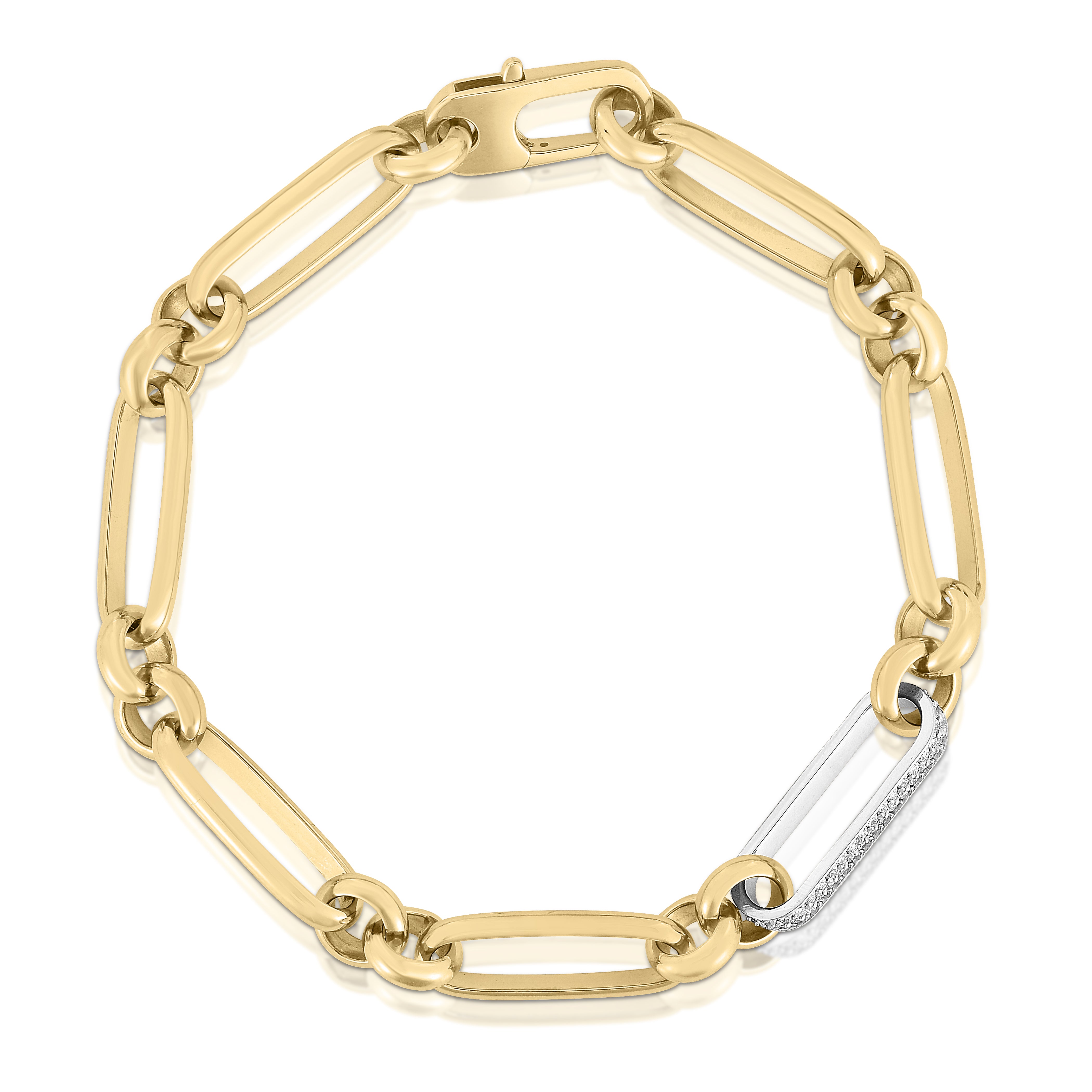 18K YELLOW/WHITE DESIGNER GOLD MIXED & DIAMOND LINK BRACELET