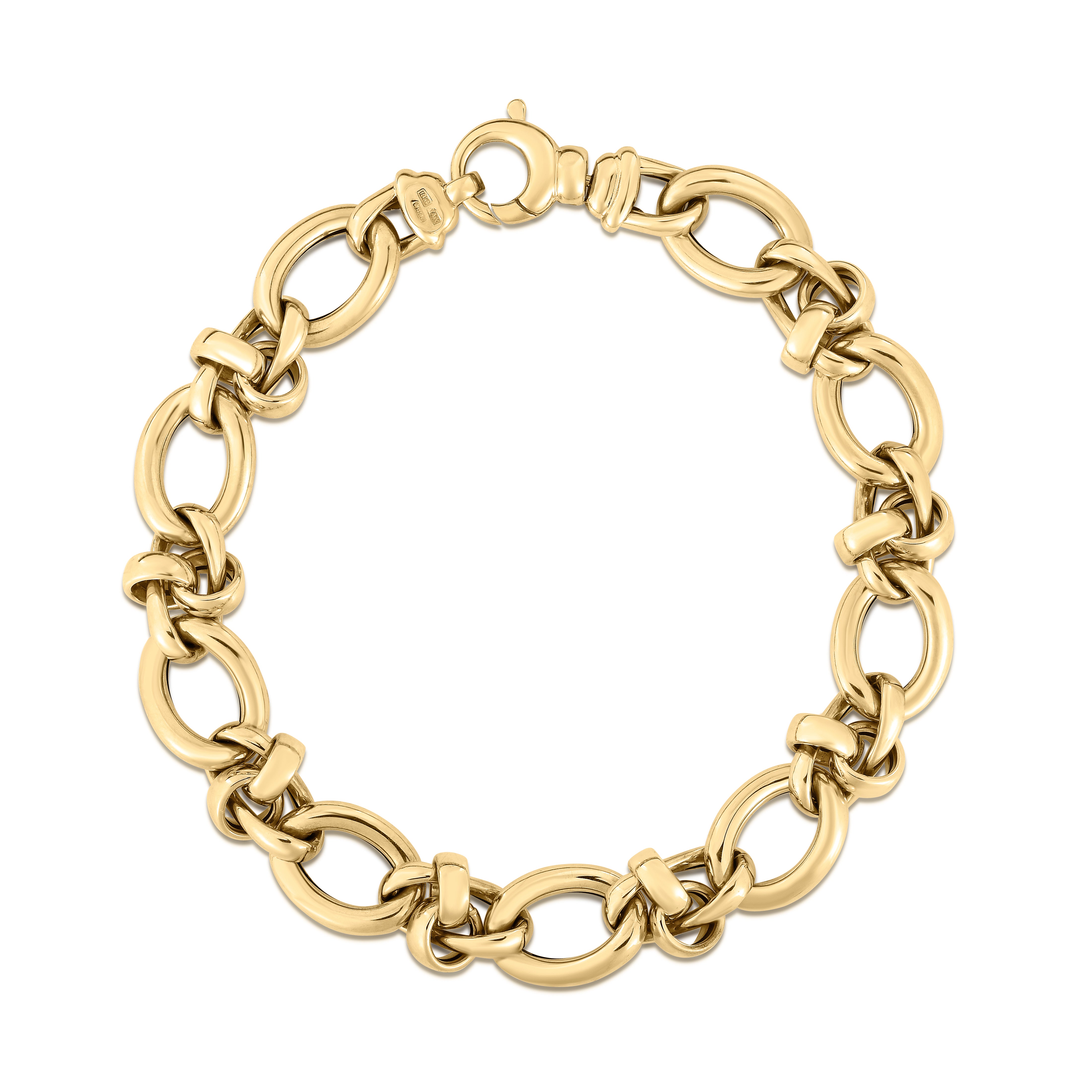18K YELLOW DESIGNER GOLD ALTERNATING MIXED LINK BRACELET