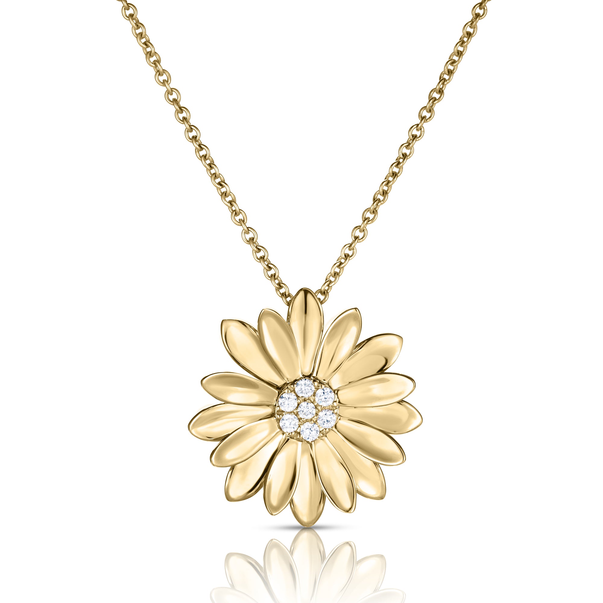 18K YELLOW GOLD MARGHERITA DIAMOND FLOWER NECKLACE