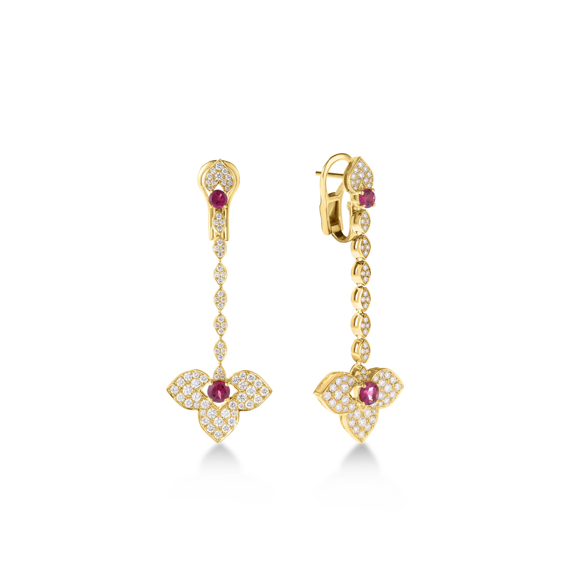 18K YELLOW GOLD VENETIAN PRINCESS DIAMOND & RUBELLITE DANGLE EARRINGS