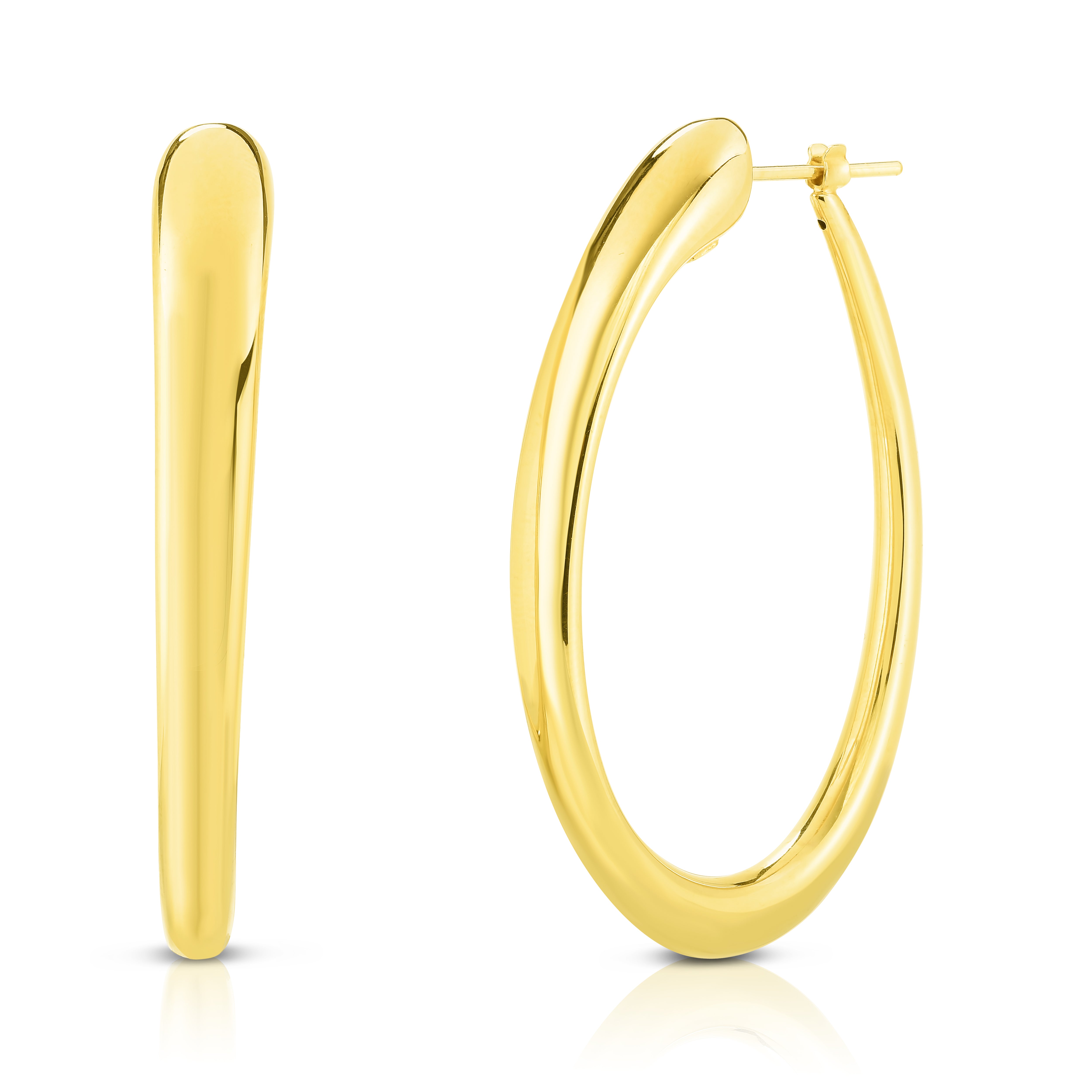 18K YELLOW DESIGNER GOLD LARGE CONTOURED HOOP EARRINGS