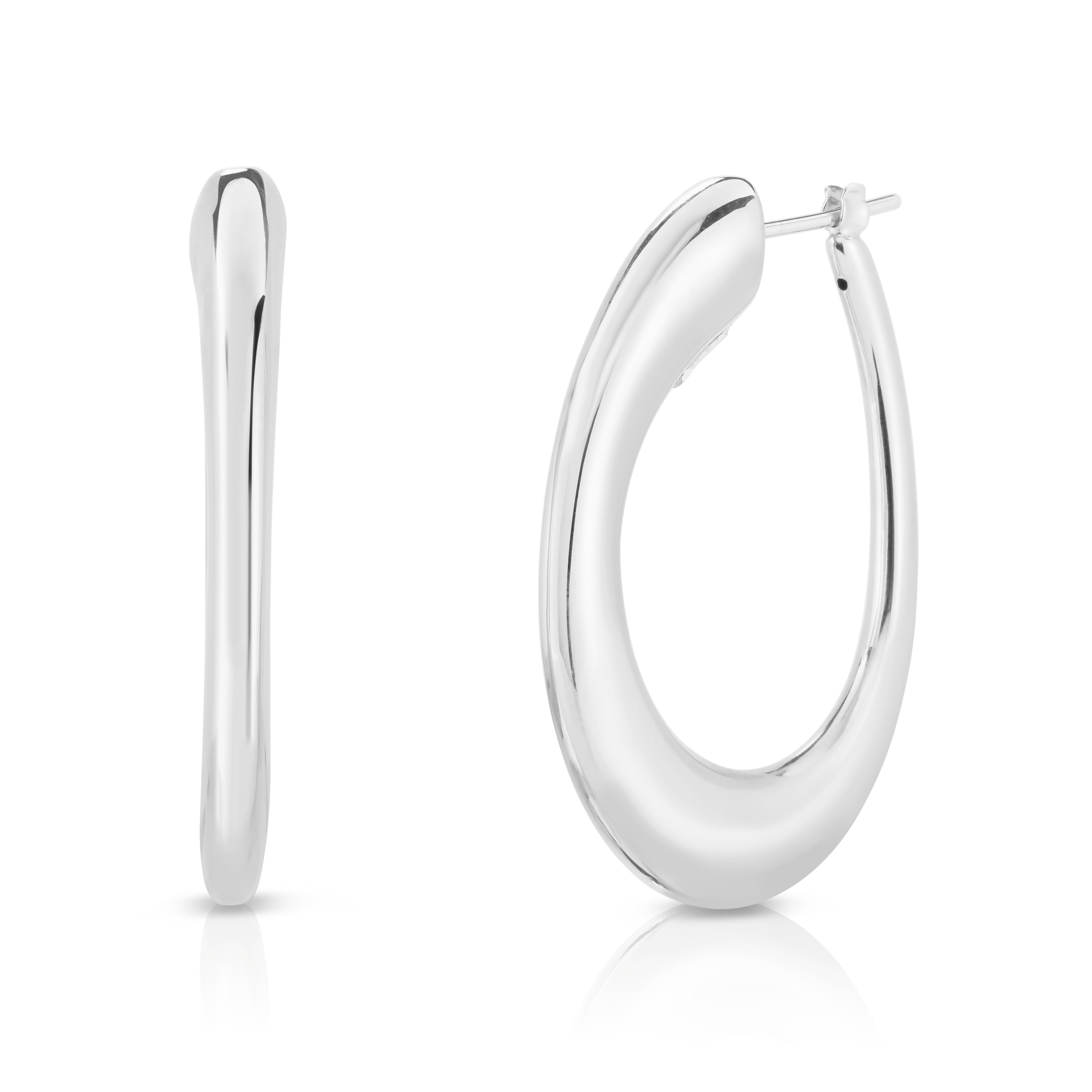18K WHITE DESIGNER GOLD MEDIUM CONTOURED HOOP EARRINGS