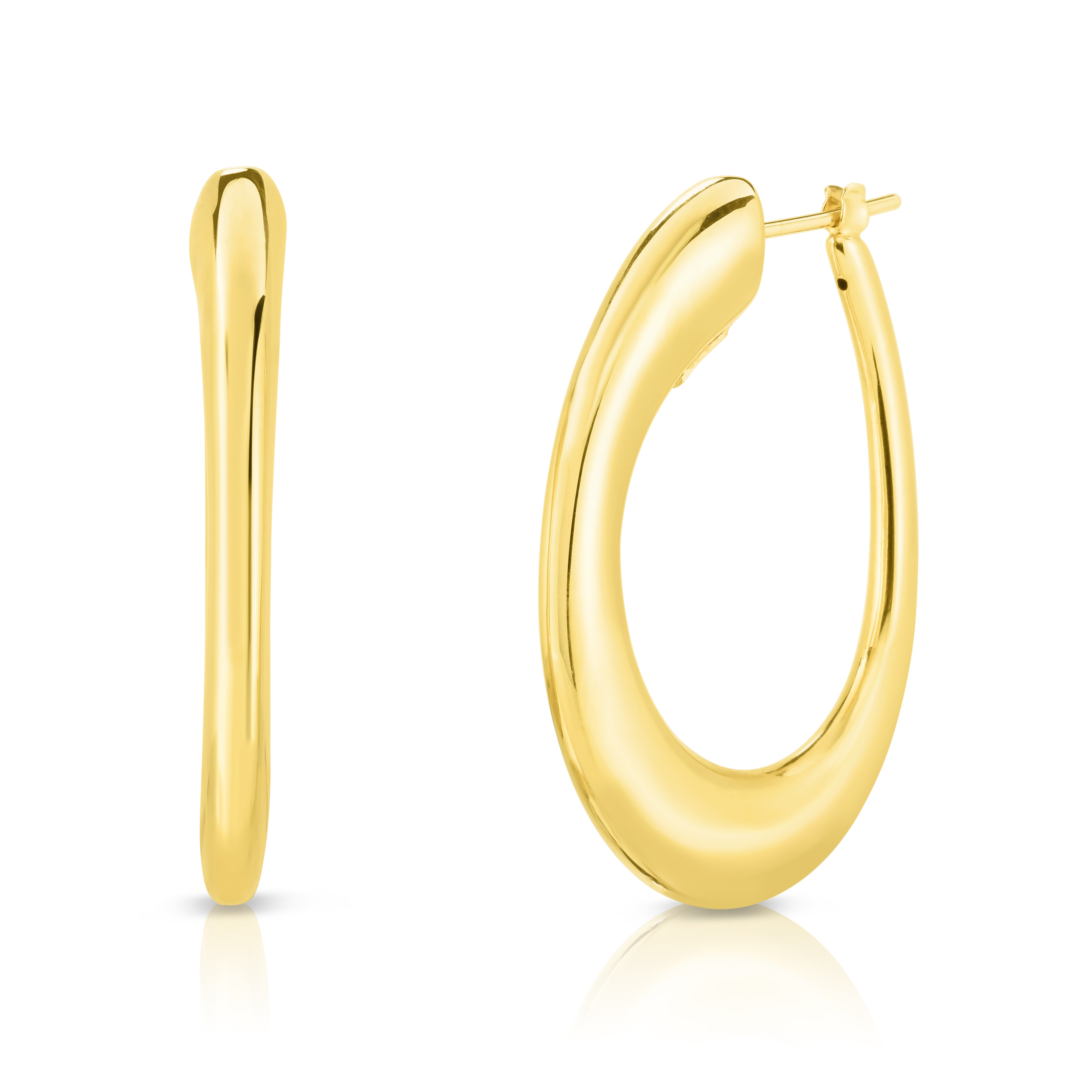 18K YELLOW DESIGNER GOLD MEDIUM CONTOURED HOOP EARRINGS