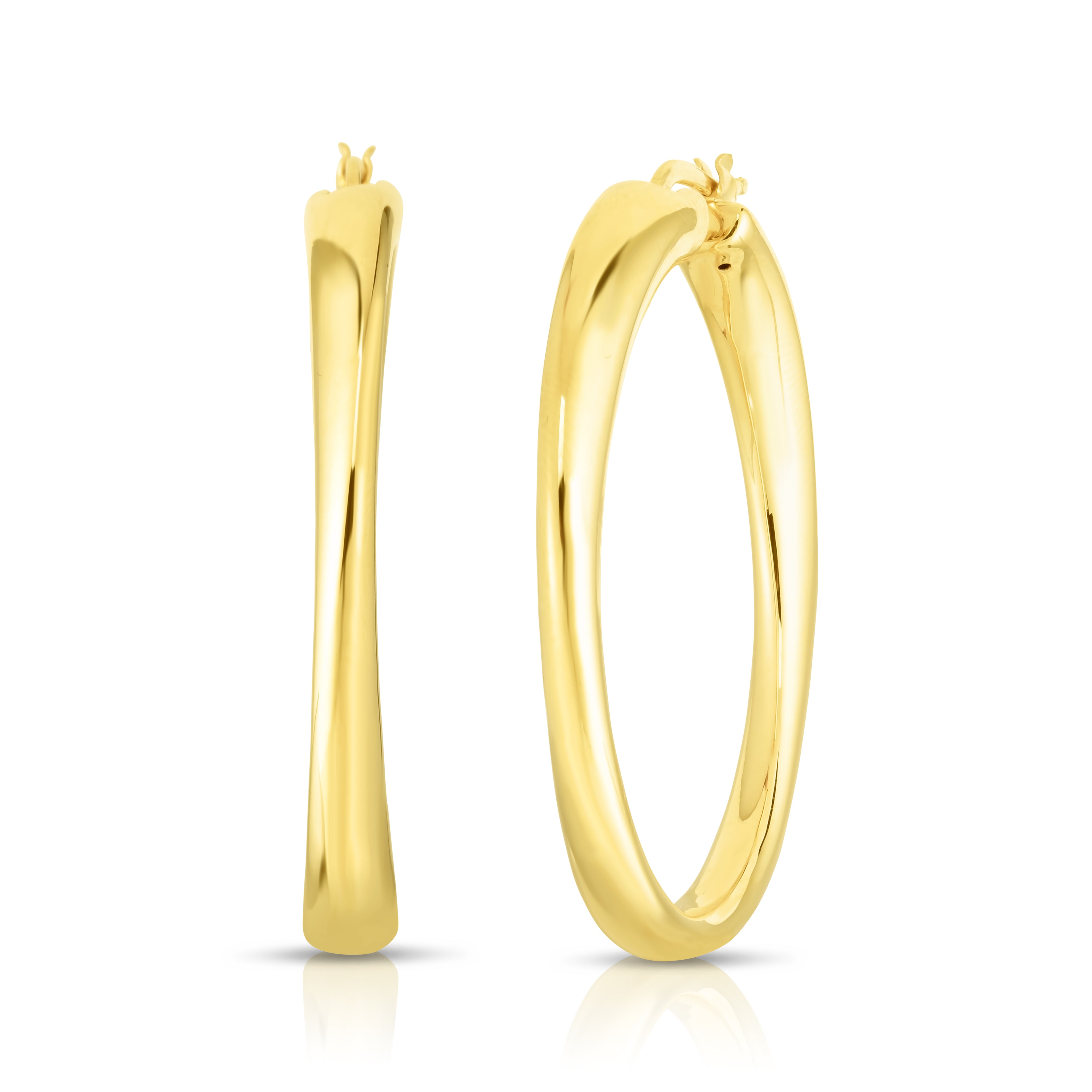 18K YELLOW DESIGNER GOLD LARGE CONTOURED HOOP EARRINGS