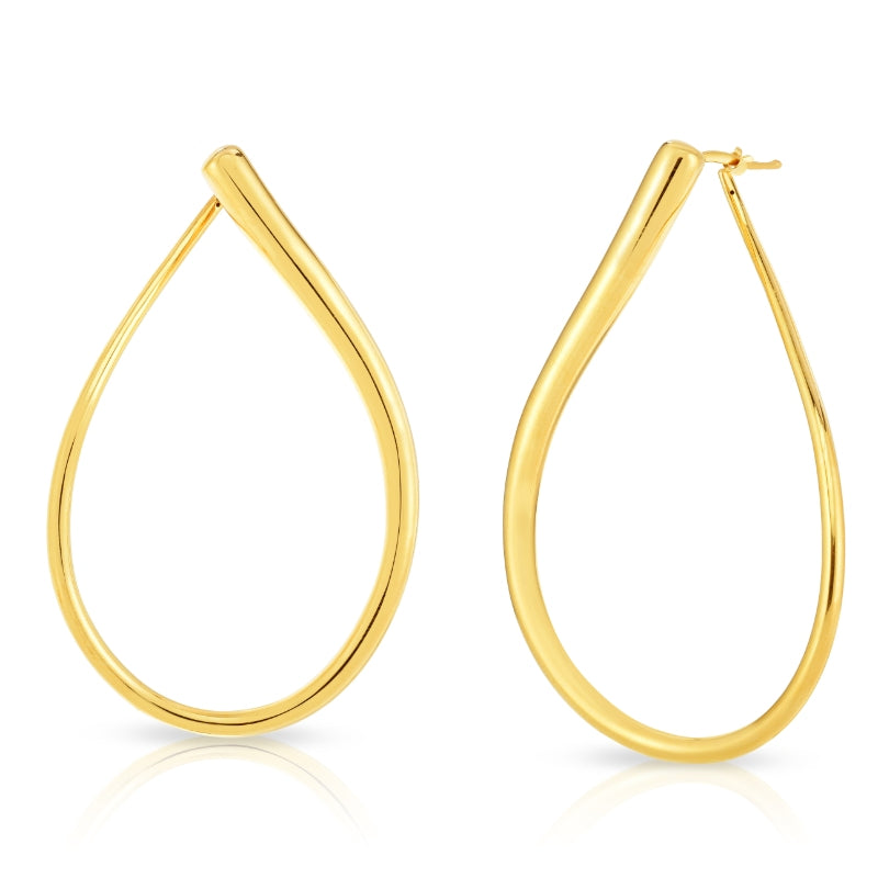 18K YELLOW DESIGNER GOLD LARGE OPEN TEARDROP HOOP EARRINGS