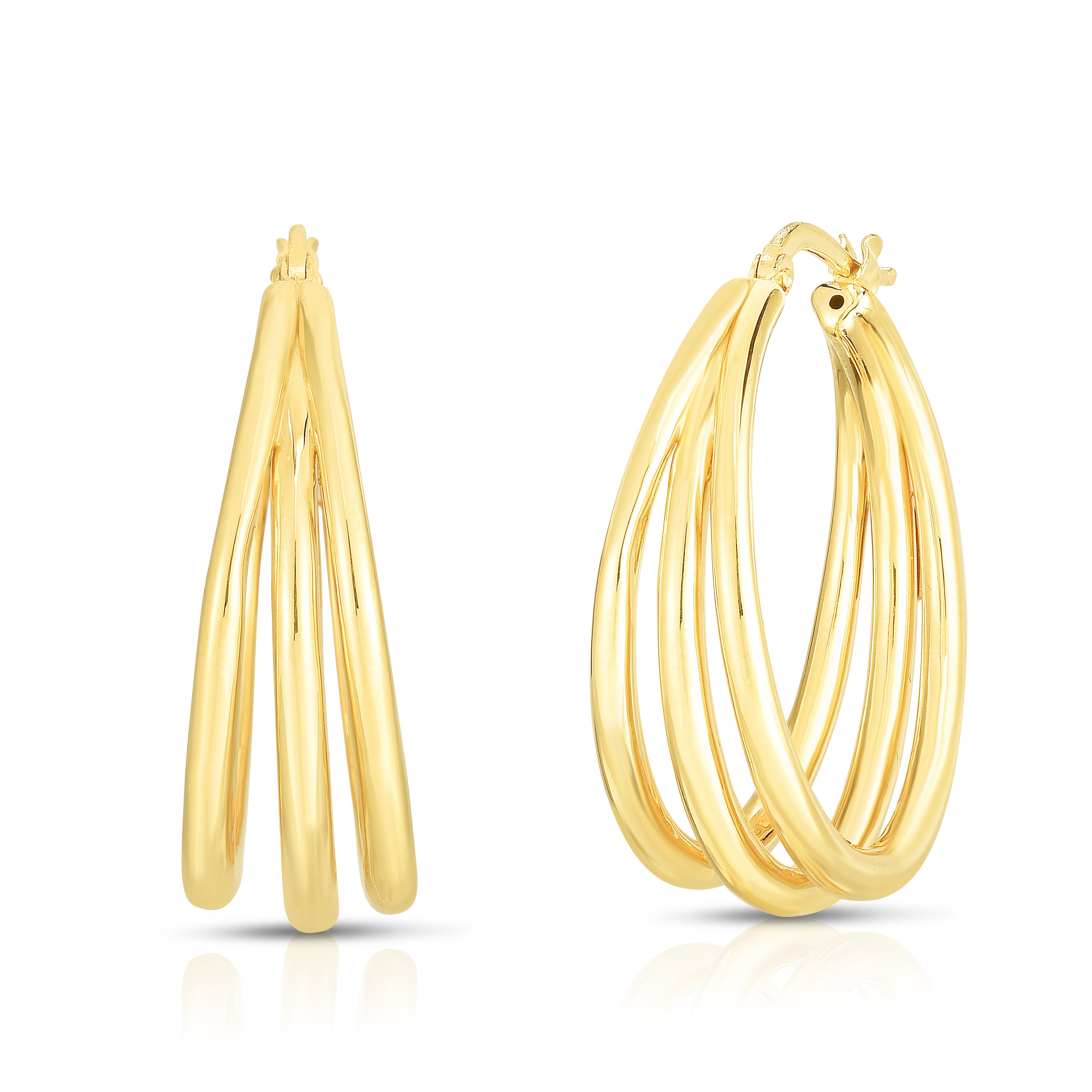 18K YELLOW DESIGNER GOLD GRADUATED THIN TRIPLE HOOP EARRINGS
