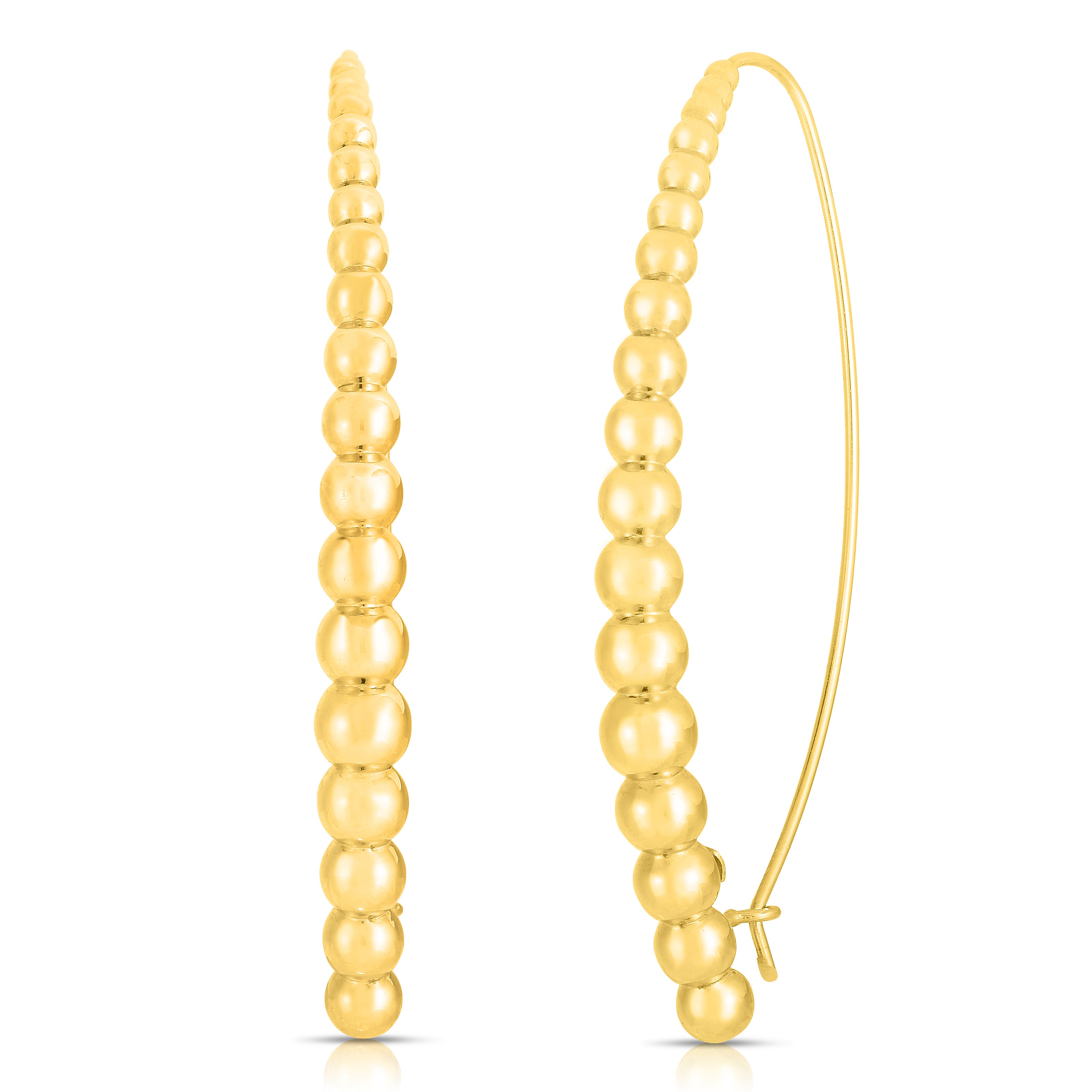 18K YELLOW DESIGNER GOLD GRADUATED BEAD THREADER EARRINGS