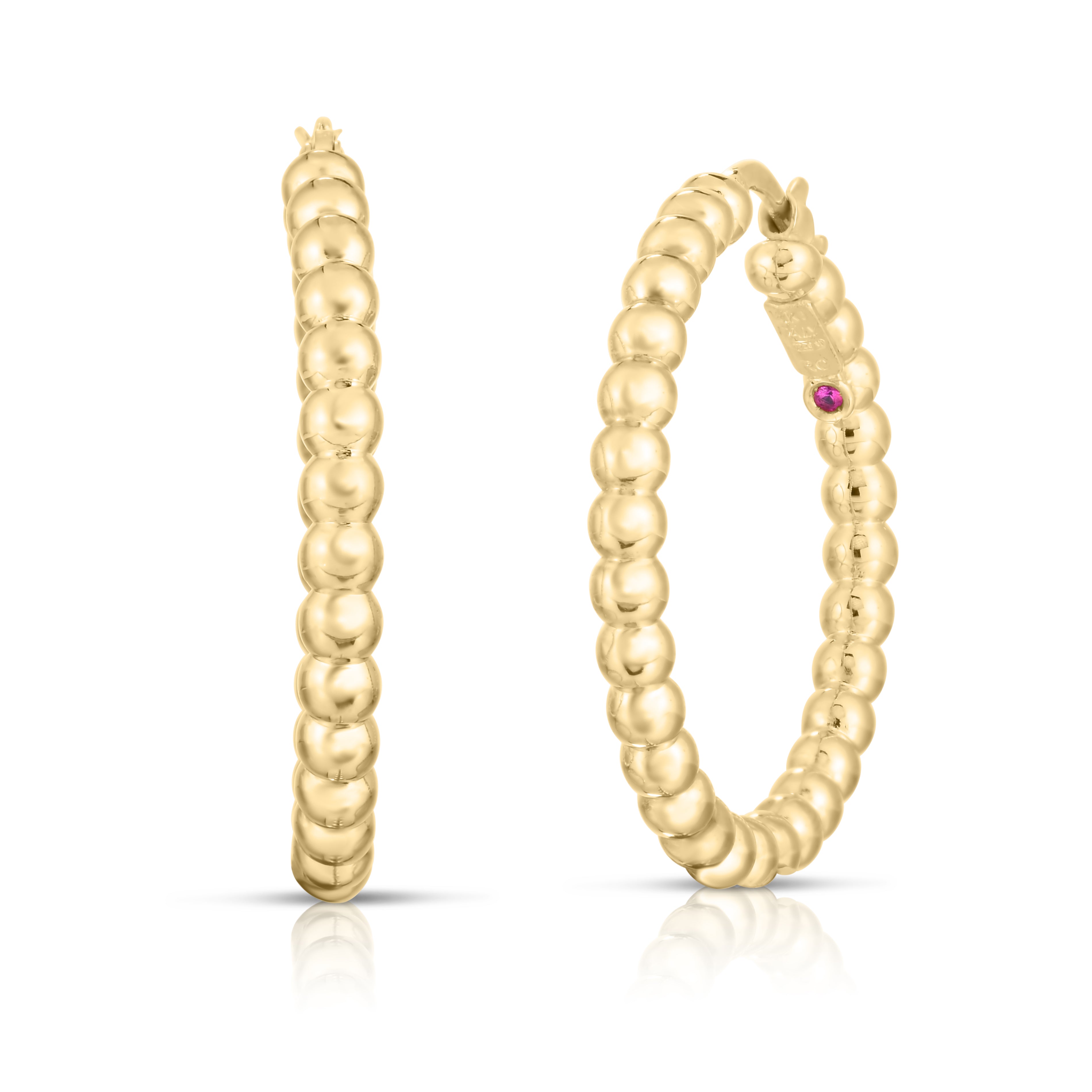 18K YELLOW DESIGNER GOLD MEDIUM BEAD HOOP EARRINGS