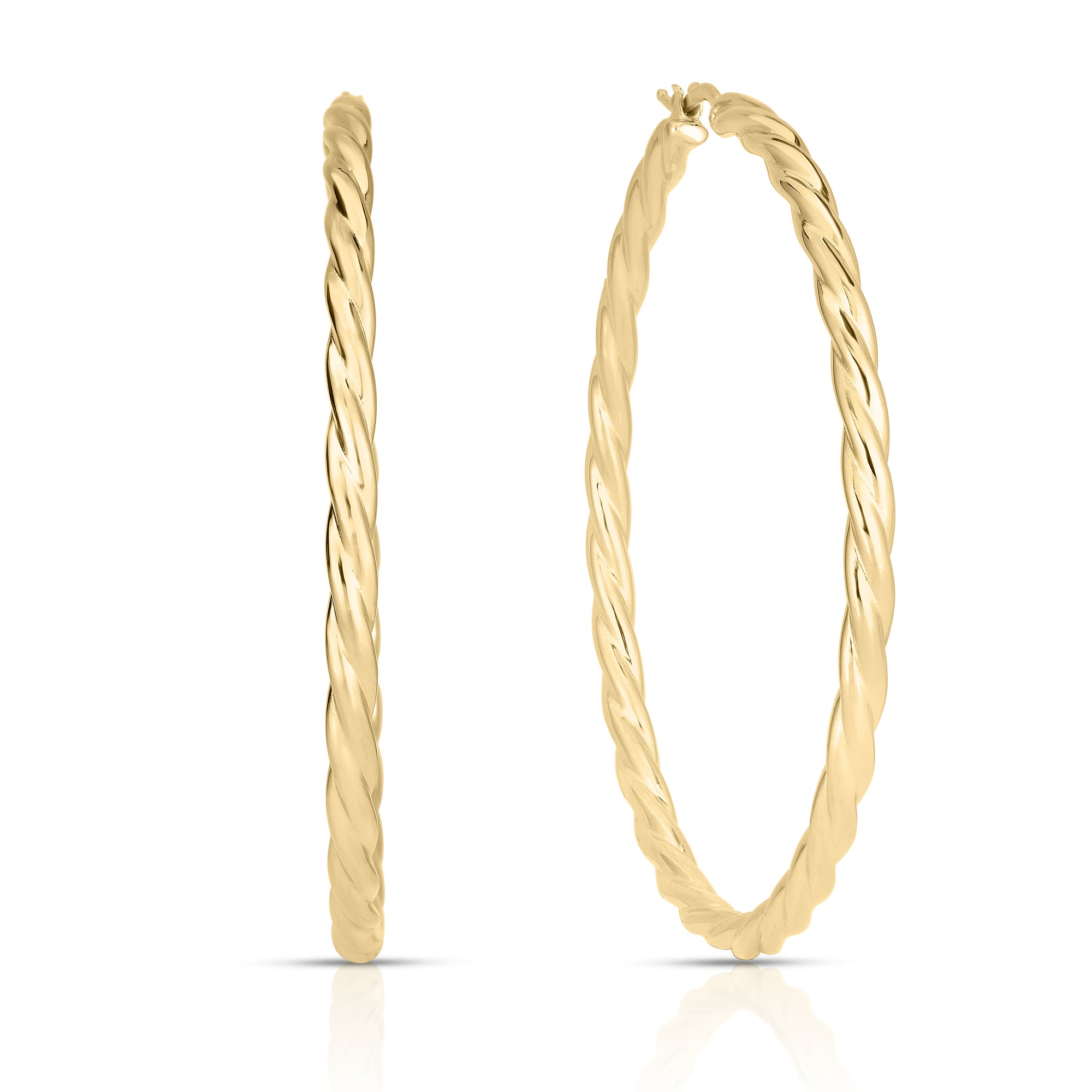 18K YELLOW DESIGNER GOLD LARGE TWISTED HOOP EARRINGS