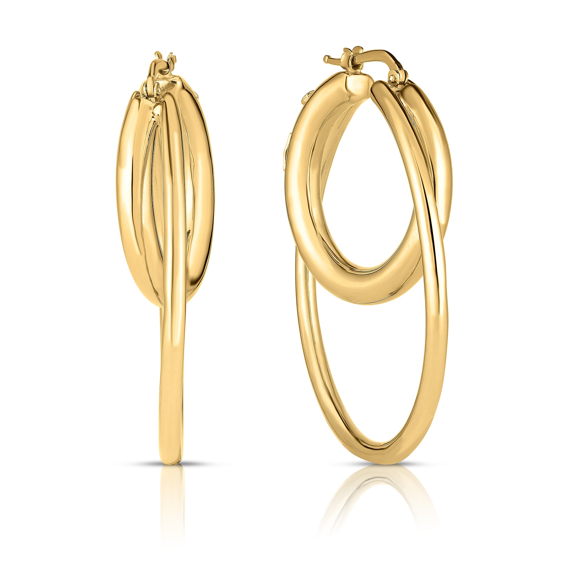 18K YELLOW DESIGNER GOLD DOUBLE HOOP EARRINGS