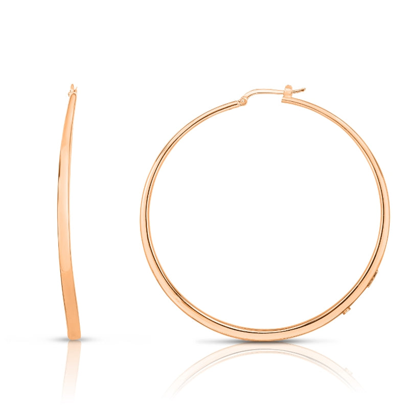 18K ROSE DESIGNER GOLD EXTRA LARGE GRADUATED HOOP EARRINGS