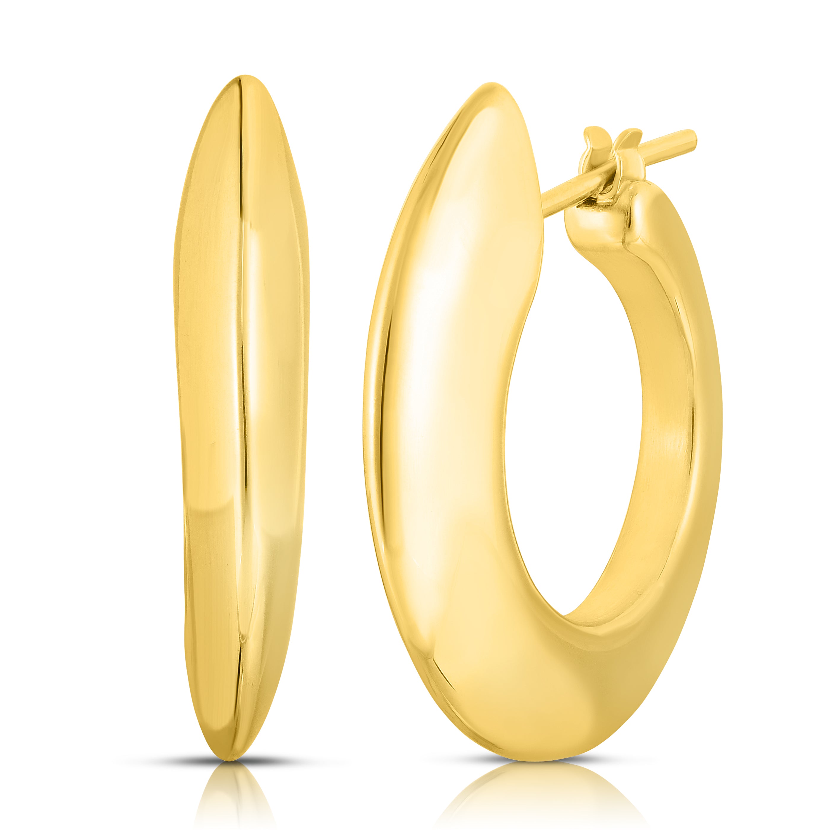 18K YELLOW DESINGER GOLD KNIFE EDGED HOOP EARRINGS
