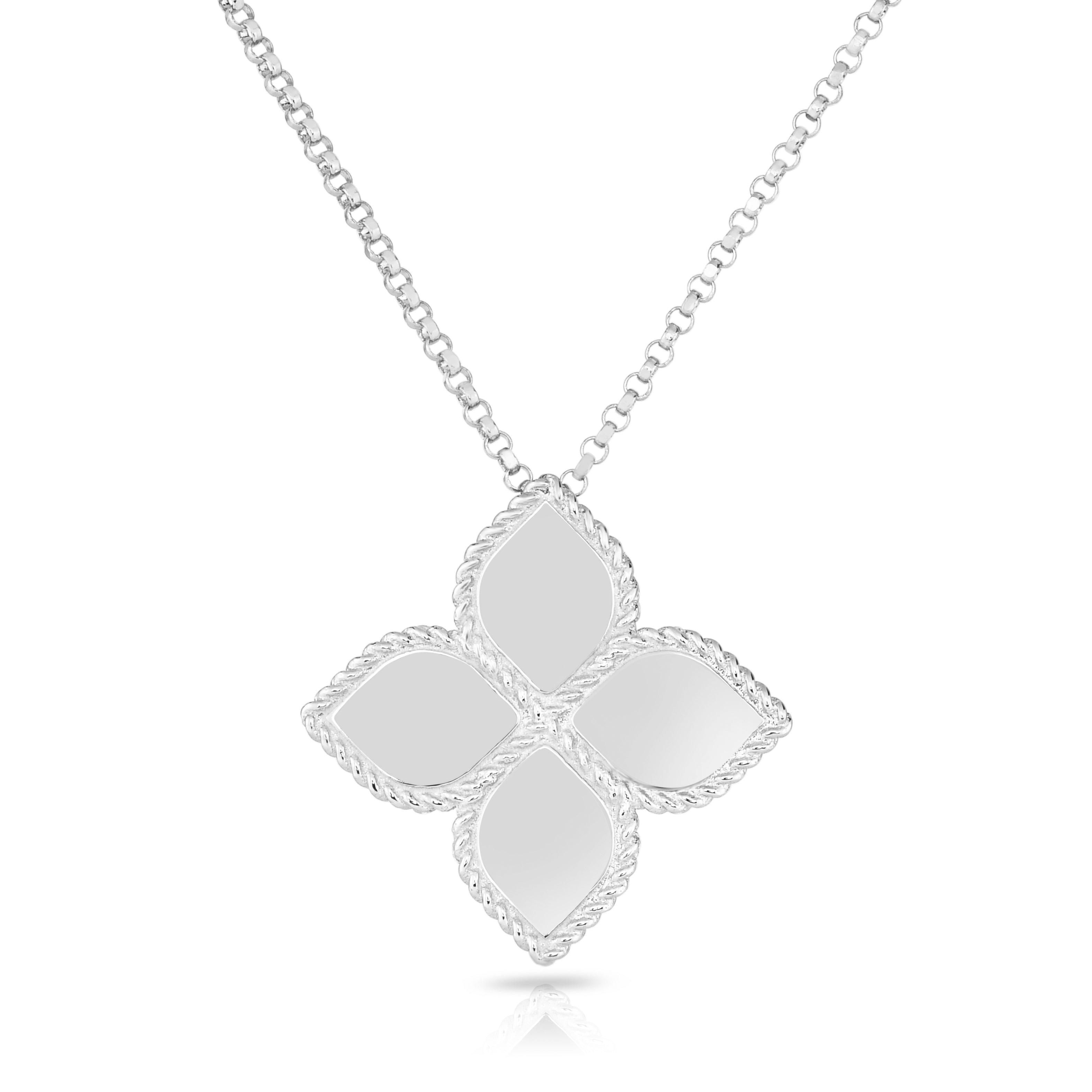 18K WHITE GOLD PRINCESS FLOWER LARGE NECKLACE