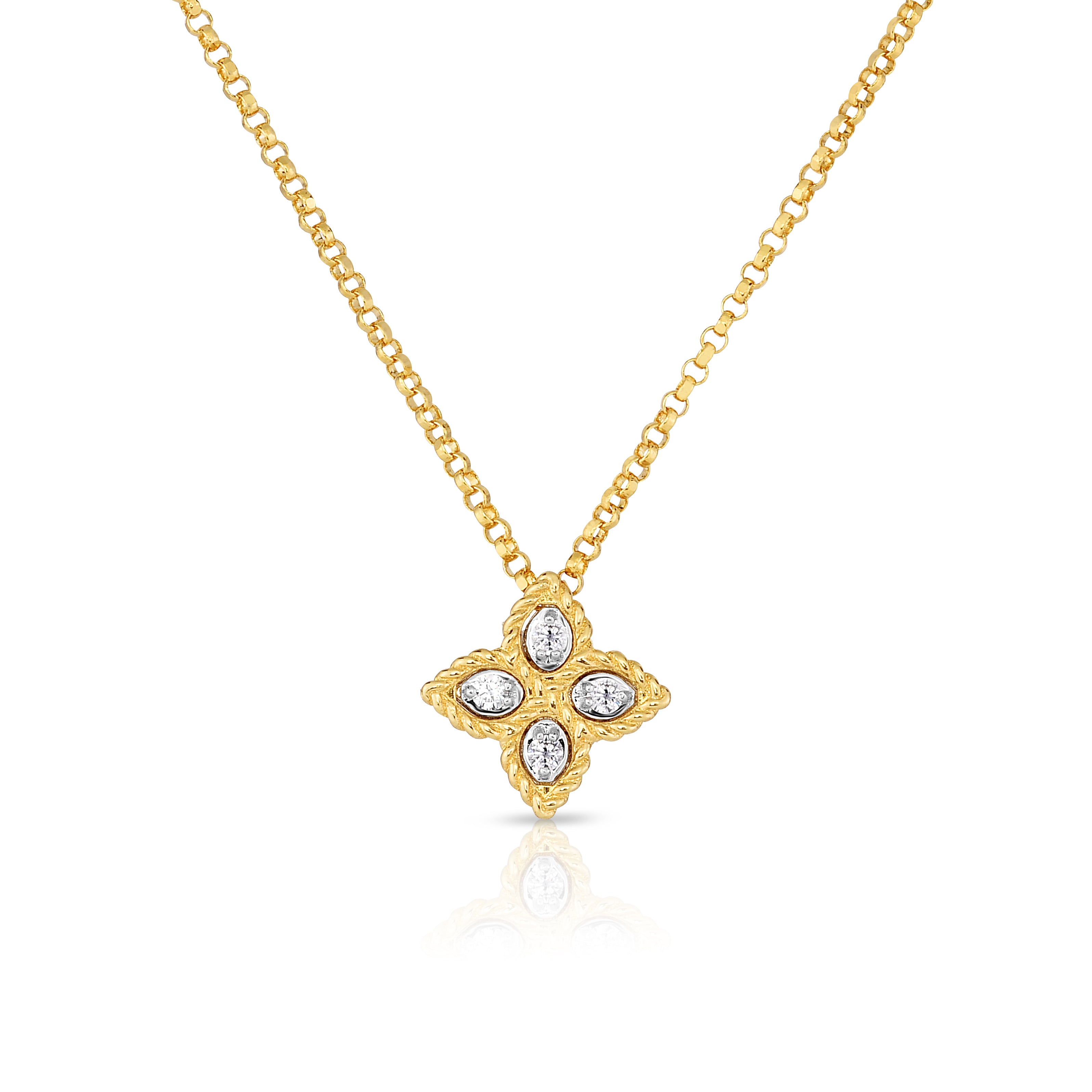 18K YELLOW/WHITE GOLD PRINCESS FLOWER SMALL DIAMOND NECKLACE