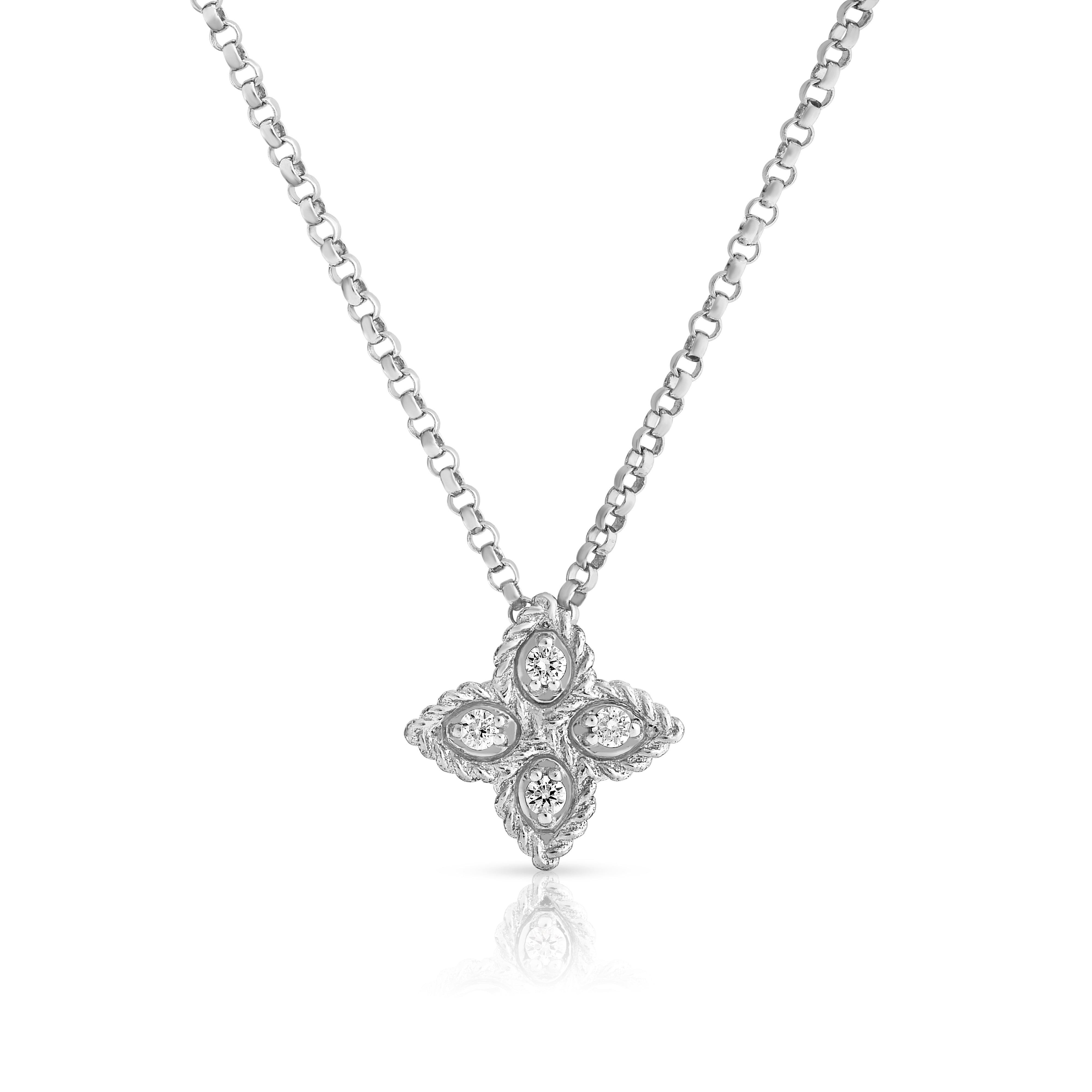 18K WHITE GOLD PRINCESS FLOWER SMALL DIAMOND NECKLACE