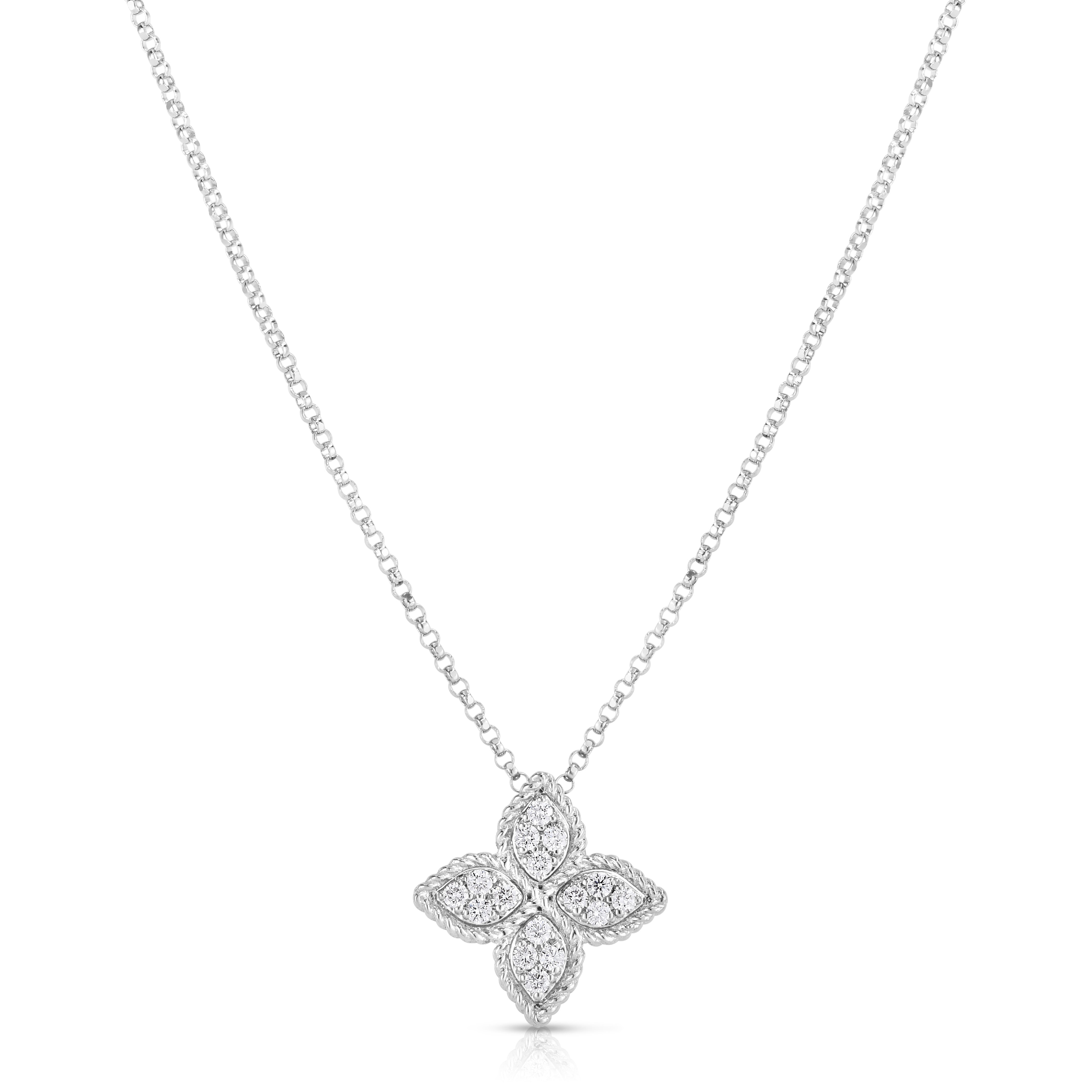 18K WHITE GOLD PRINCESS FLOWER MEDIUM DIAMOND NECKLACE
