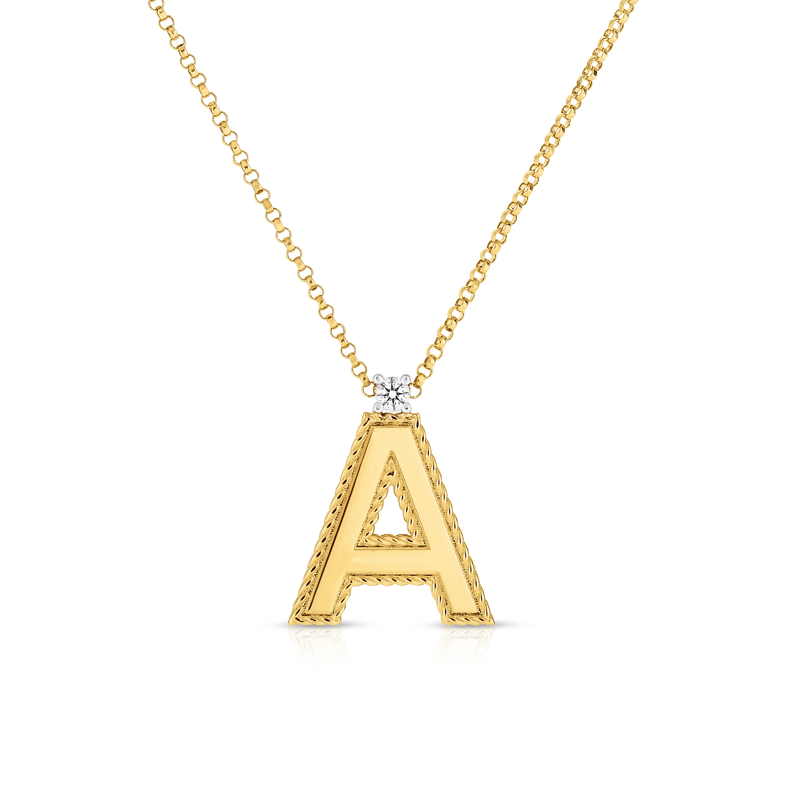18K YELLOW GOLD PRINCESS BLOCK LETTER "A" NECKLACE