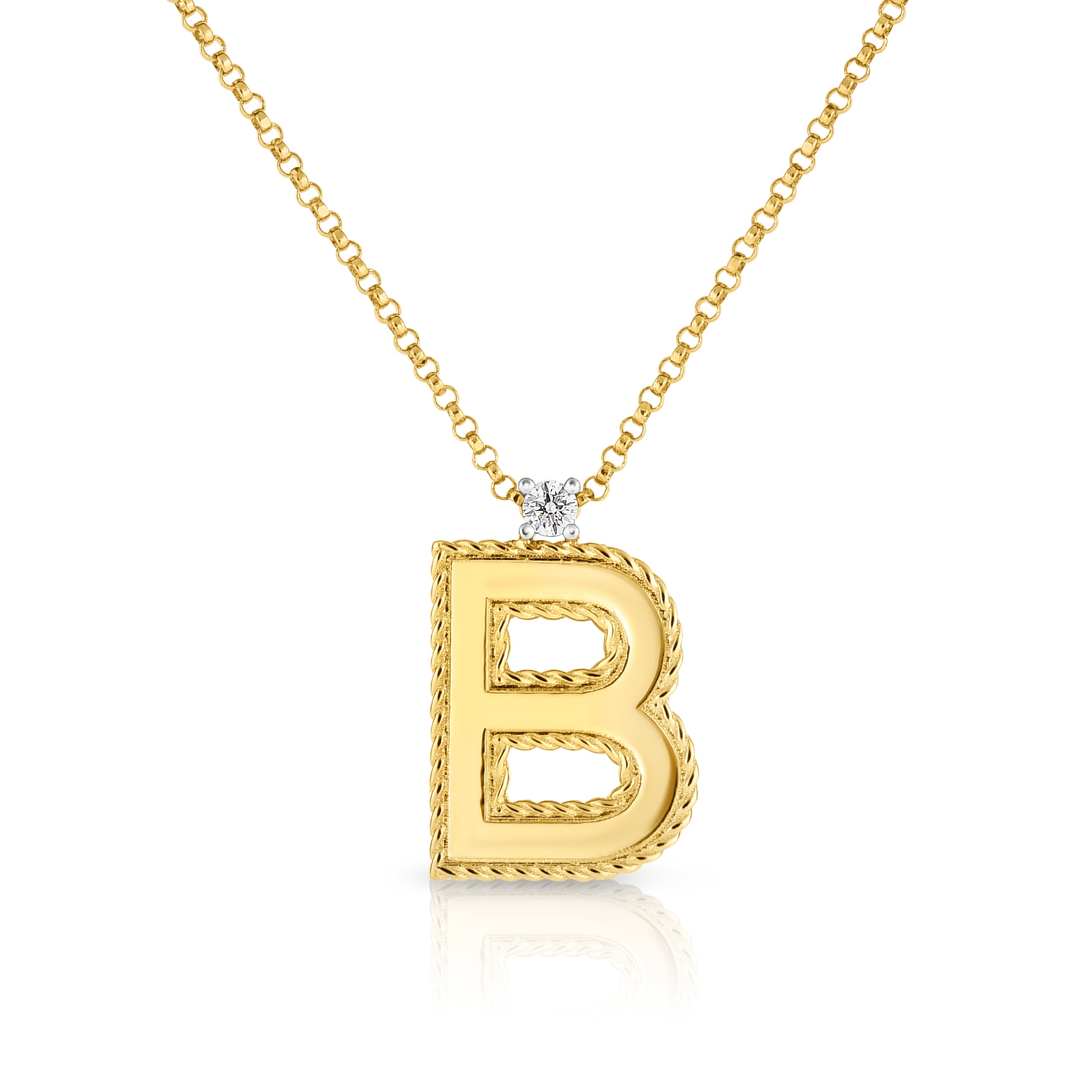 18K YELLOW GOLD PRINCESS BLOCK LETTER "B" NECKLACE
