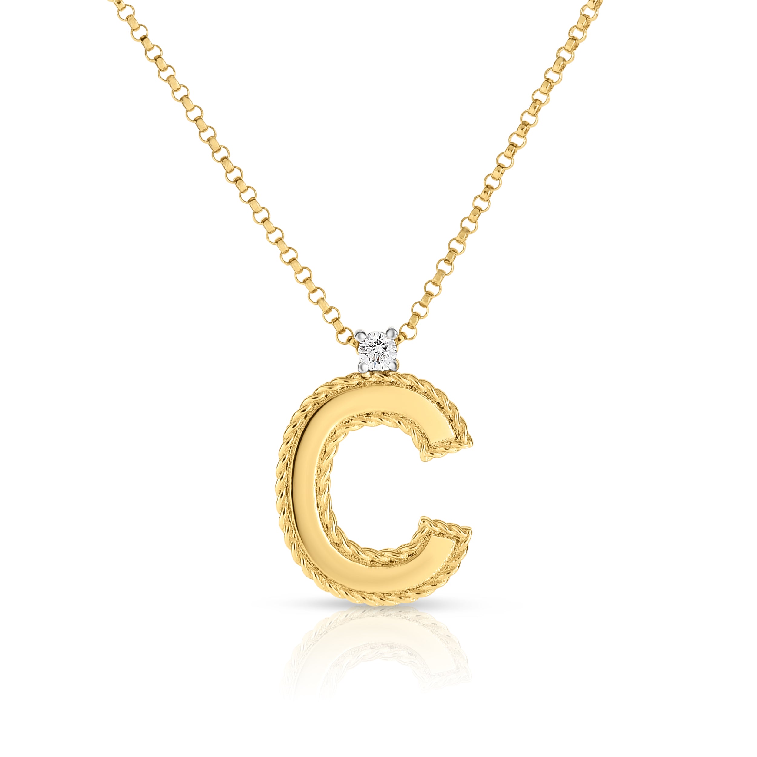 18K YELLOW GOLD PRINCESS BLOCK LETTER "C" NECKLACE