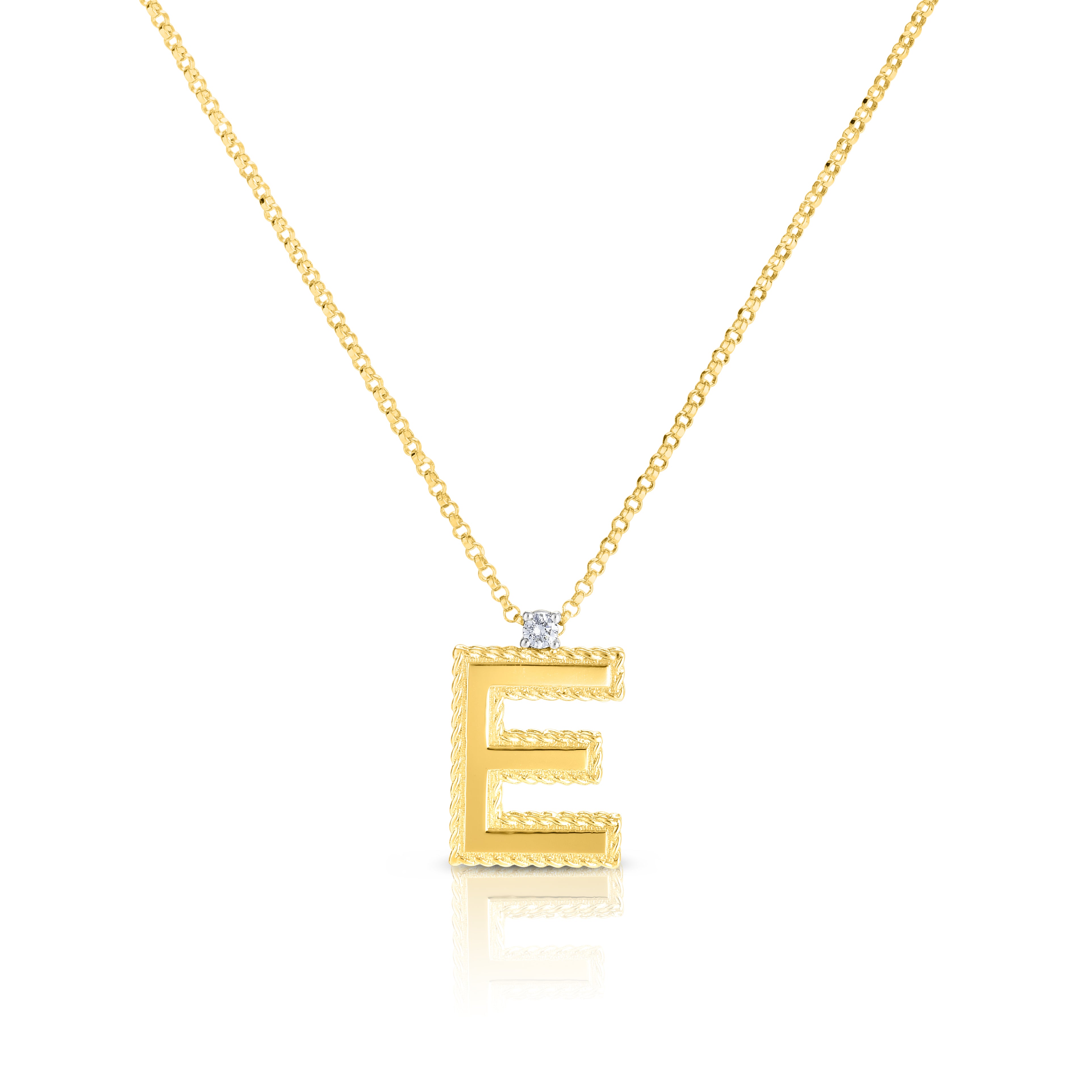 18K YELLOW GOLD PRINCESS BLOCK LETTER "E" NECKLACE