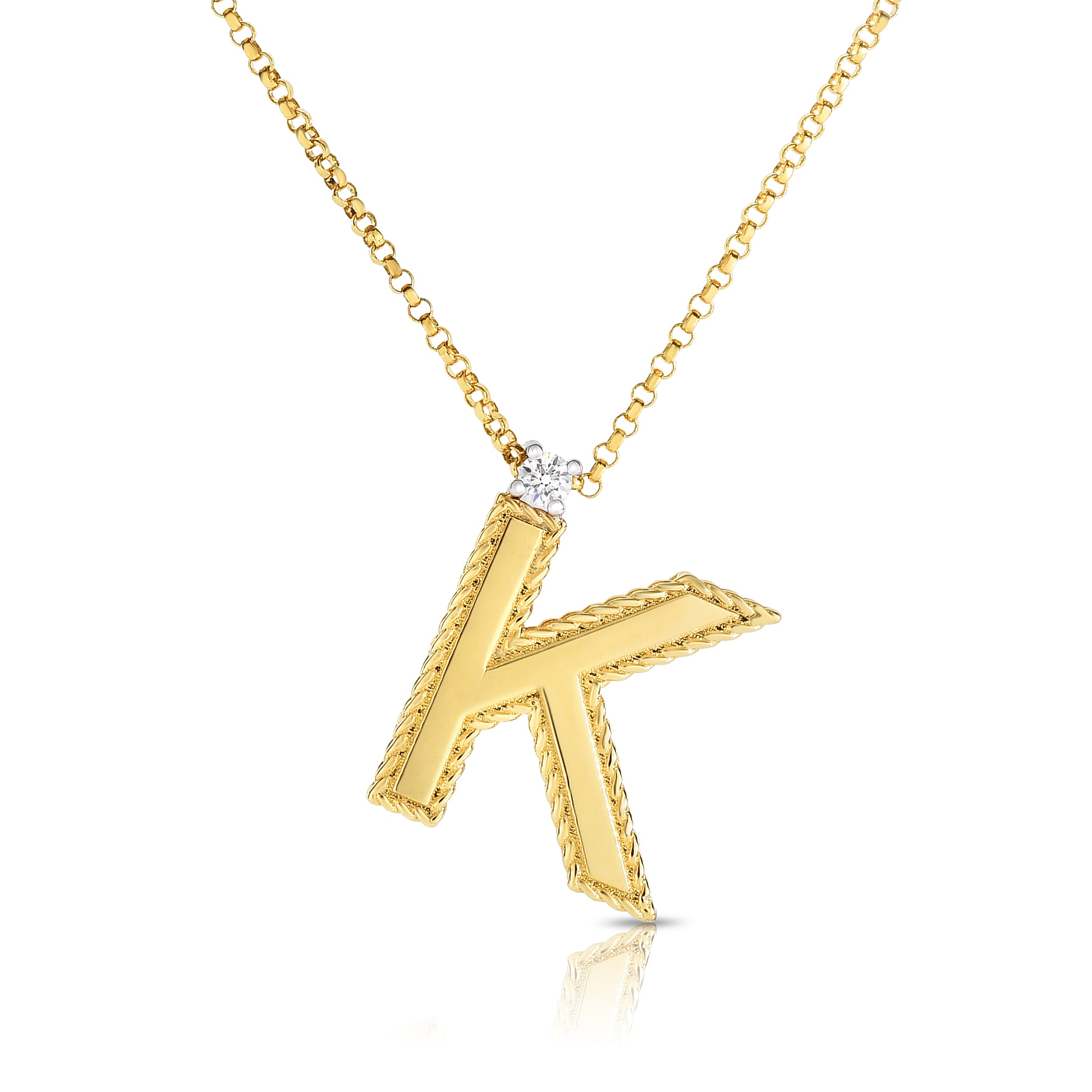 18K YELLOW GOLD PRINCESS BLOCK LETTER "K" NECKLACE