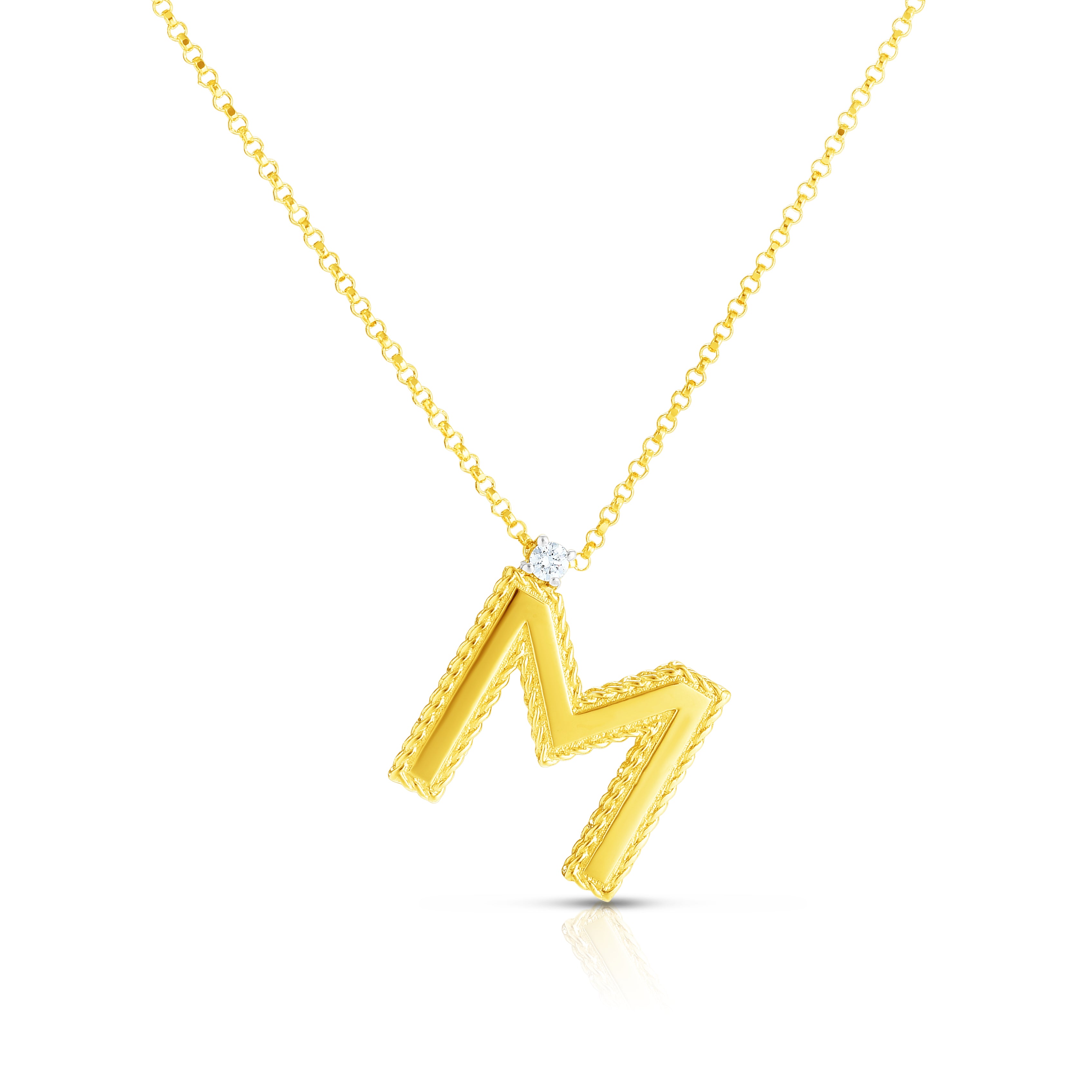 18K YELLOW GOLD PRINCESS BLOCK LETTER "M" NECKLACE