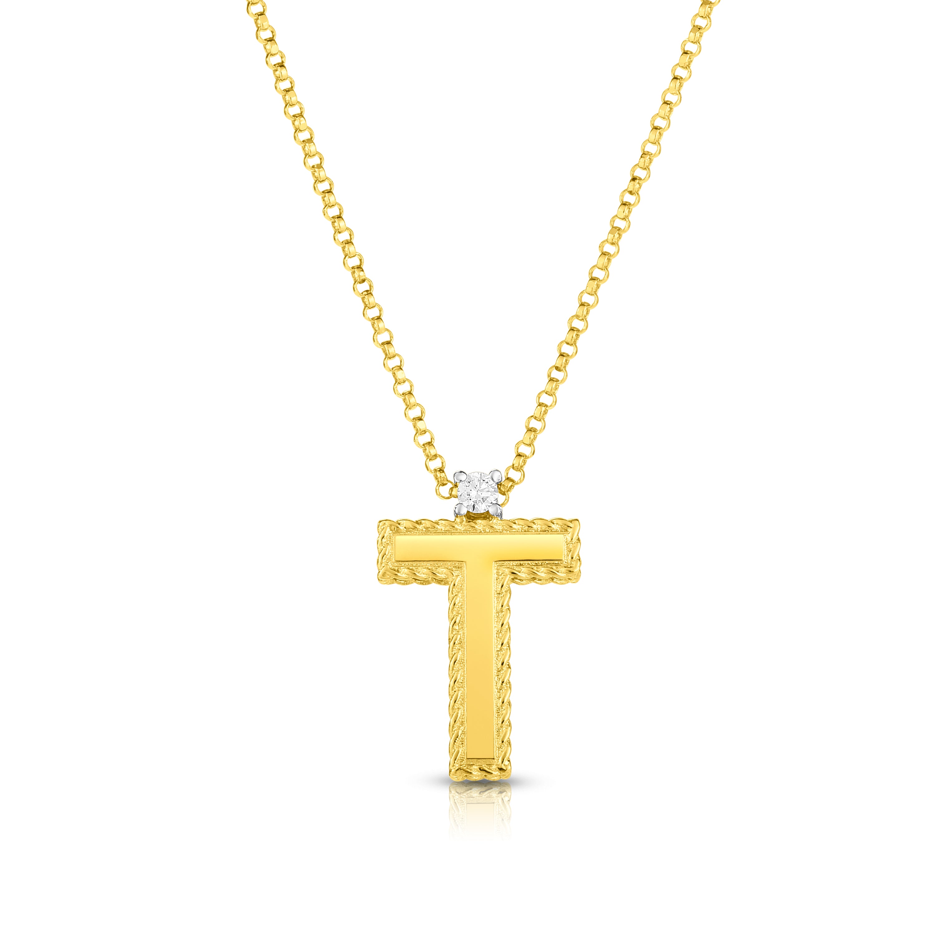18K YELLOW GOLD PRINCESS BLOCK LETTER "T" NECKLACE