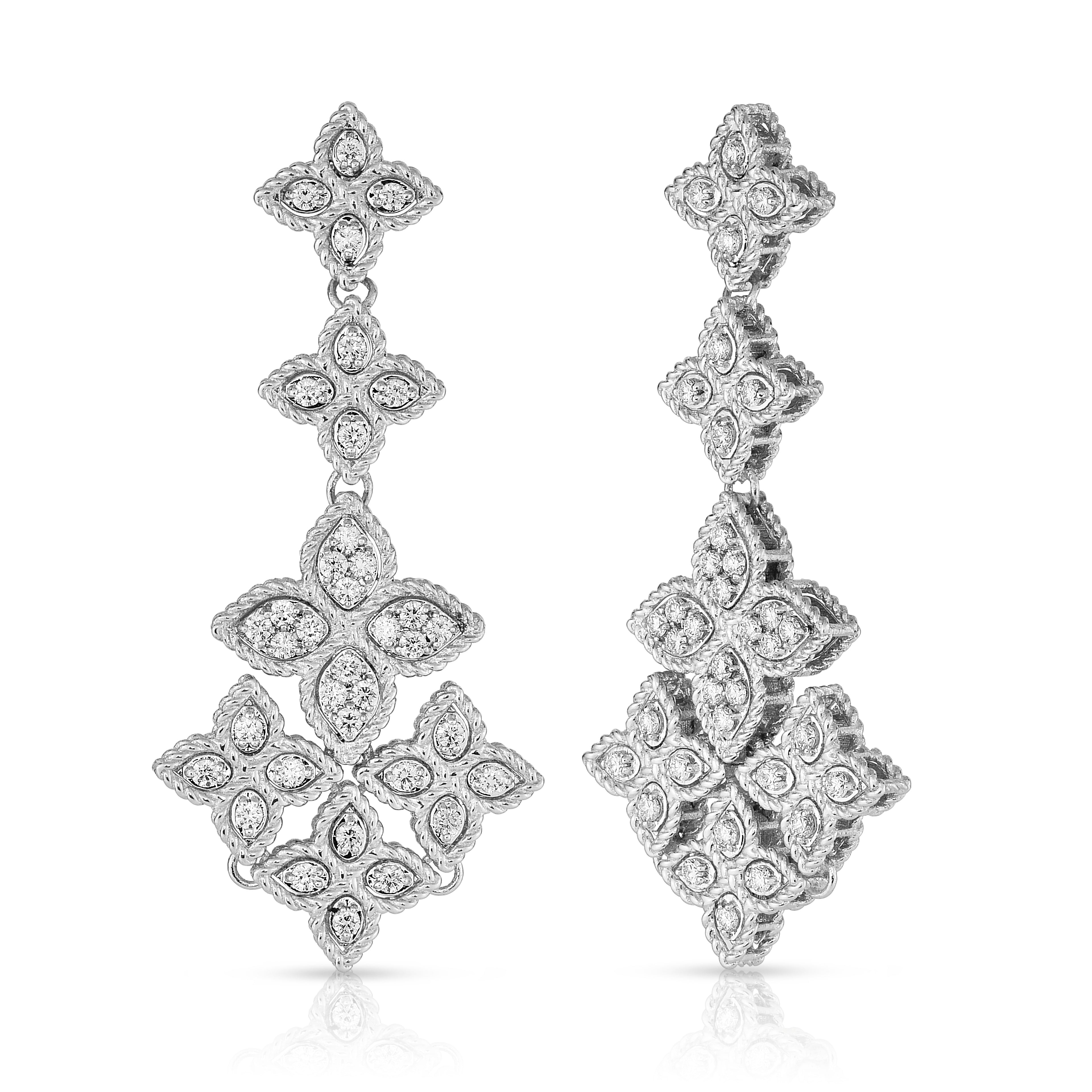 18K WHITE GOLD PRINCESS FLOWER CH&ELIER DIAMOND EARRINGS