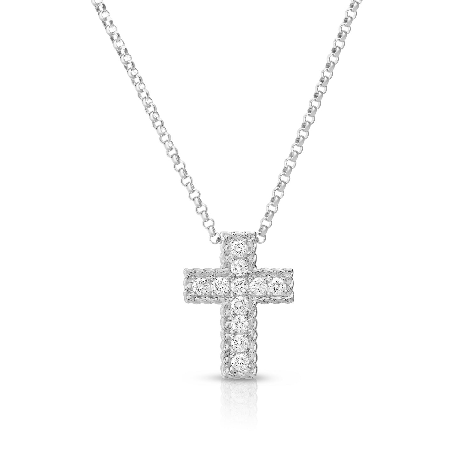 18K WHITE GOLD PRINCESS DIAMOND CROSS NECKLACE