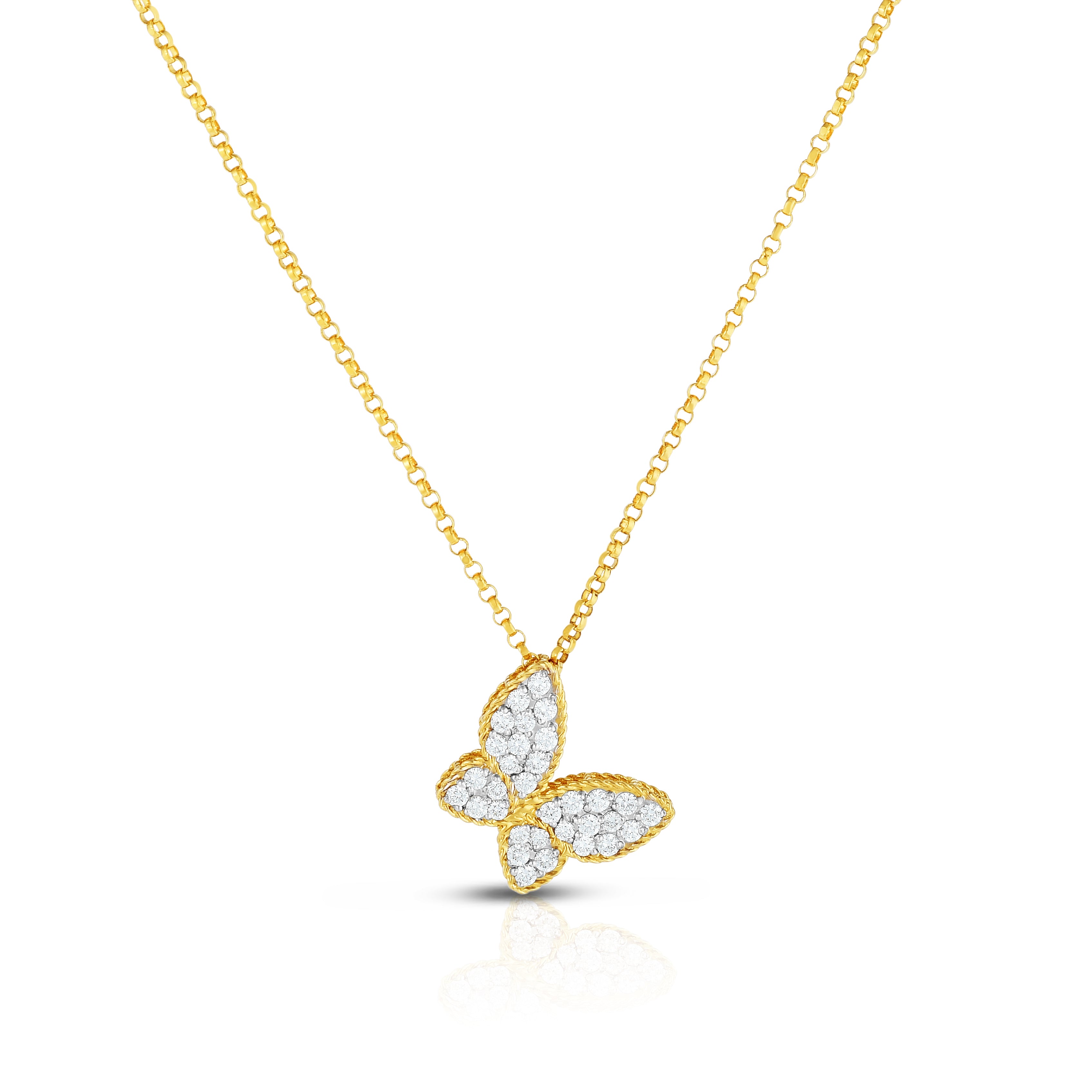 18K YELLOW/WHITE GOLD PRINCESS DIAMOND BUTTERFLY PENDANT