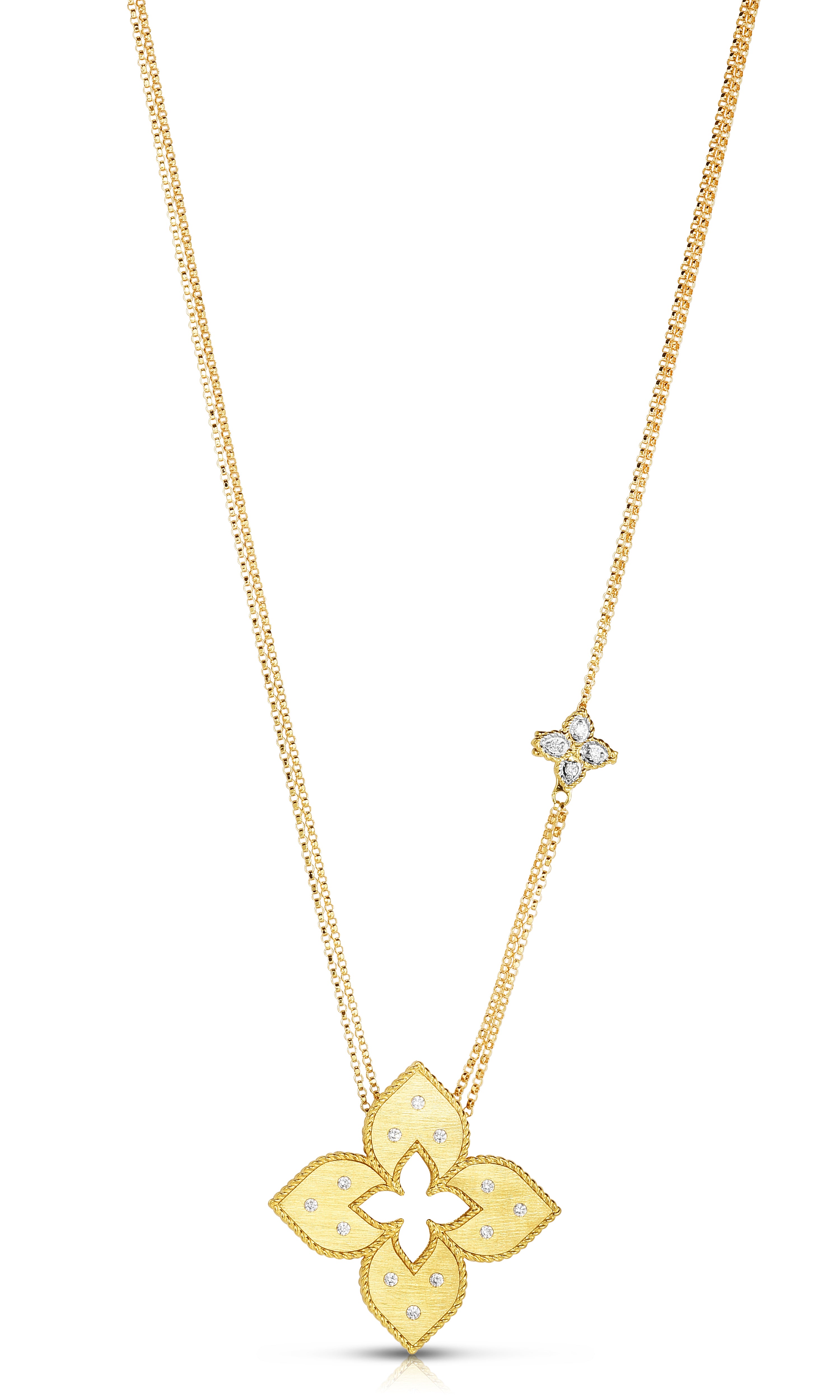 18K YELLOW/WHITE GOLD VENETIAN PRINCESS MEDIUM CUT OUT DIAMOND FLOWER LONG NECKLACE