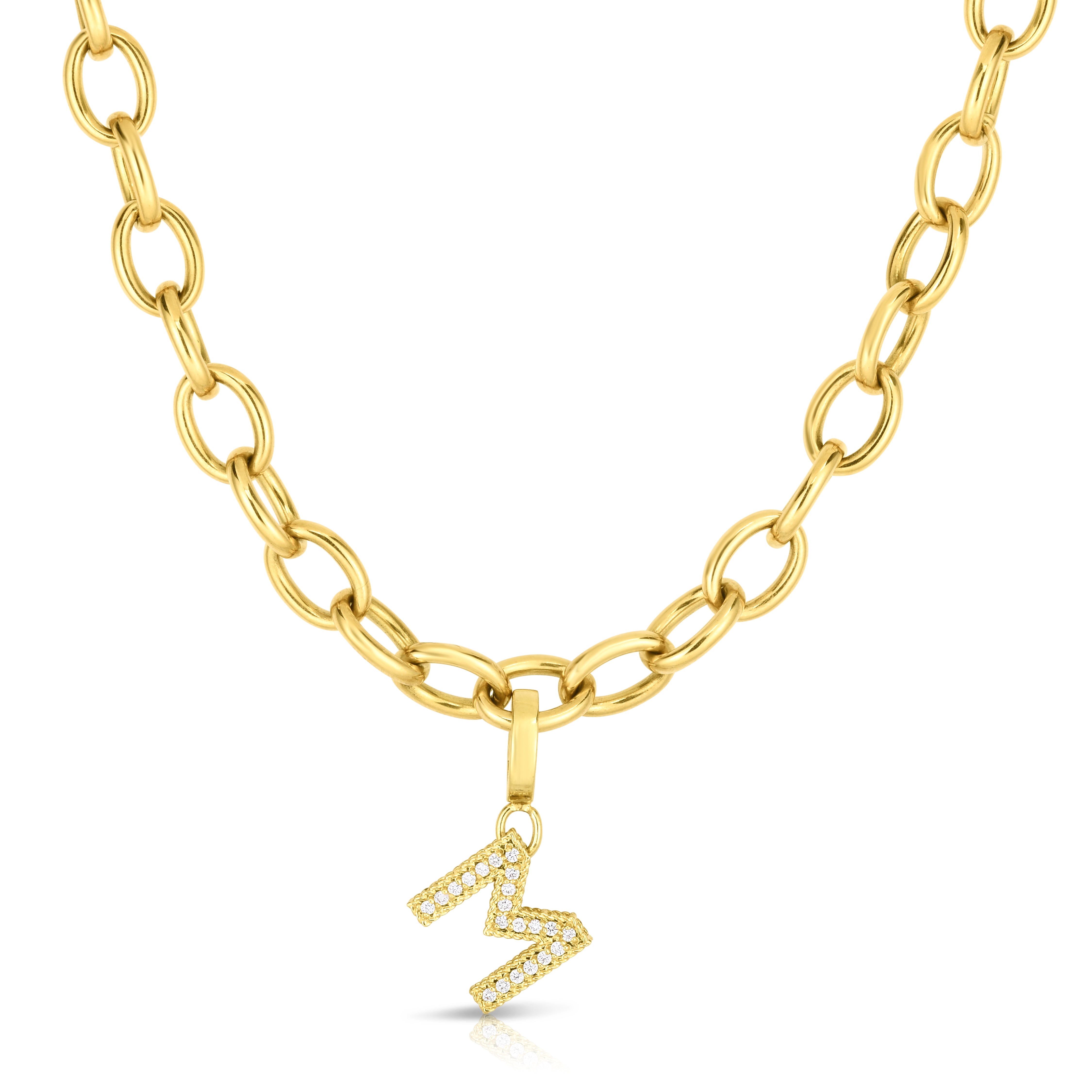 18K YELLOW DESIGNER GOLD OVAL LINK CHARM NECKLACE