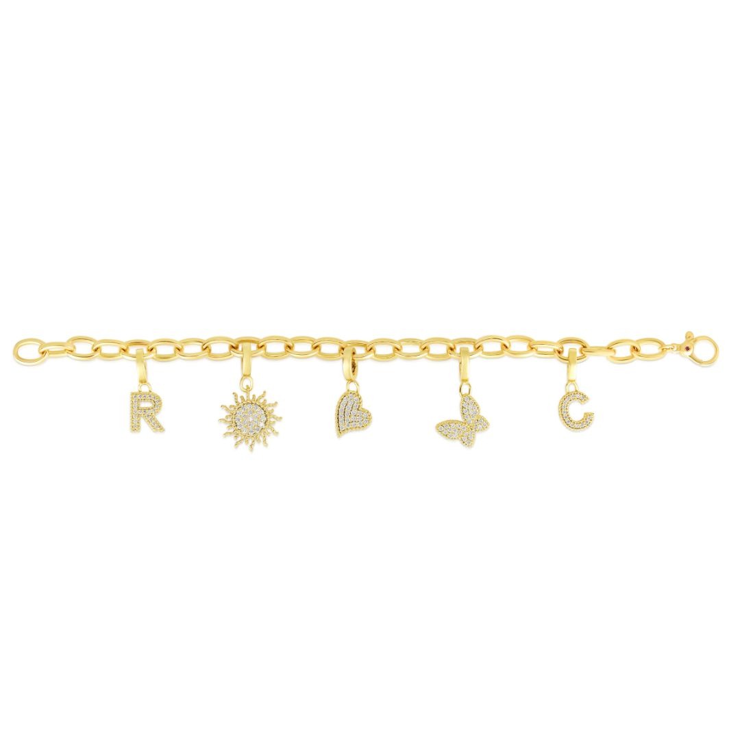 18K YELLOW DESIGNER GOLD OVAL LINK CHARM BRACELET