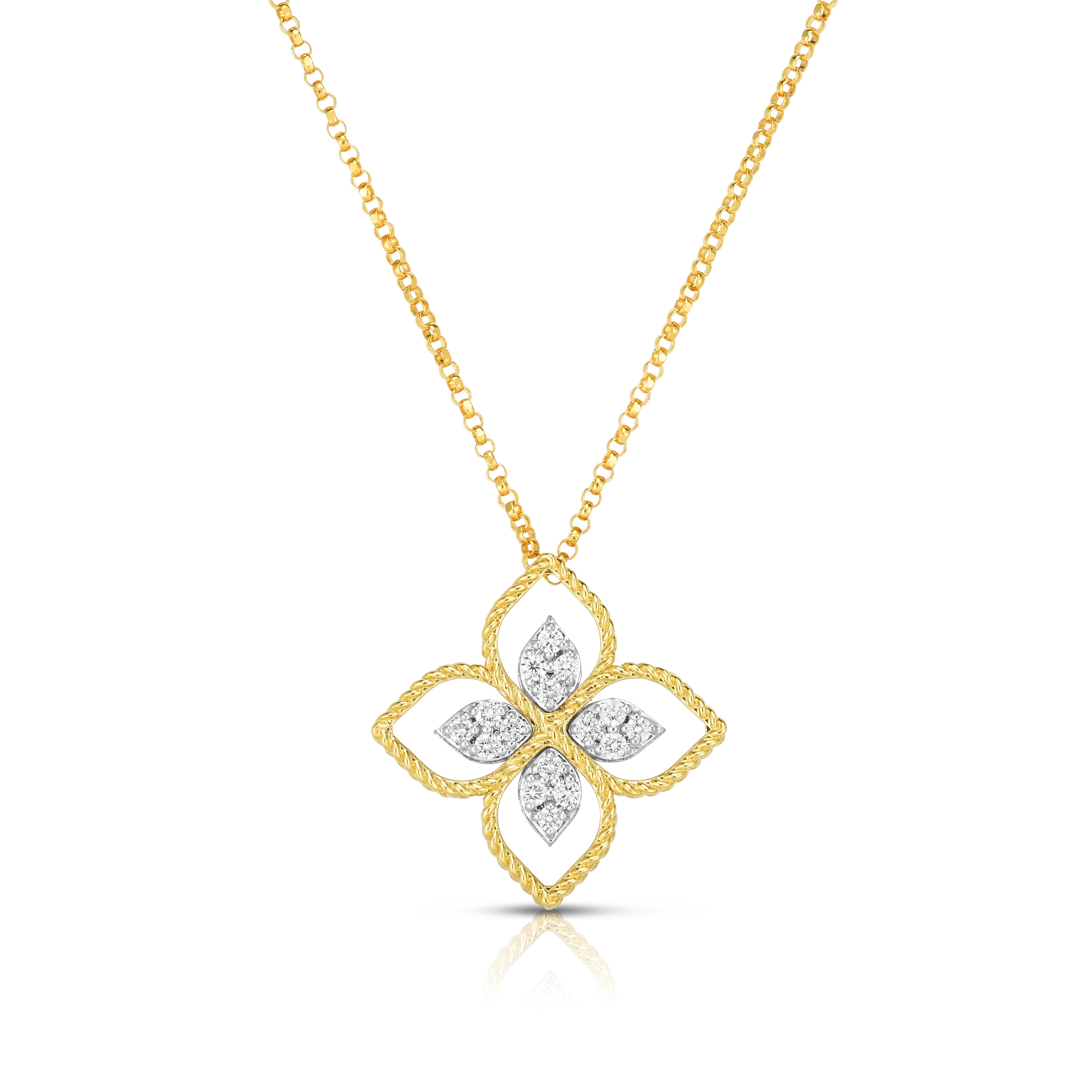 18K YELLOW/WHITE GOLD PRINCESS FLOWER LARGE DIAMOND FLOWER NECKLACE