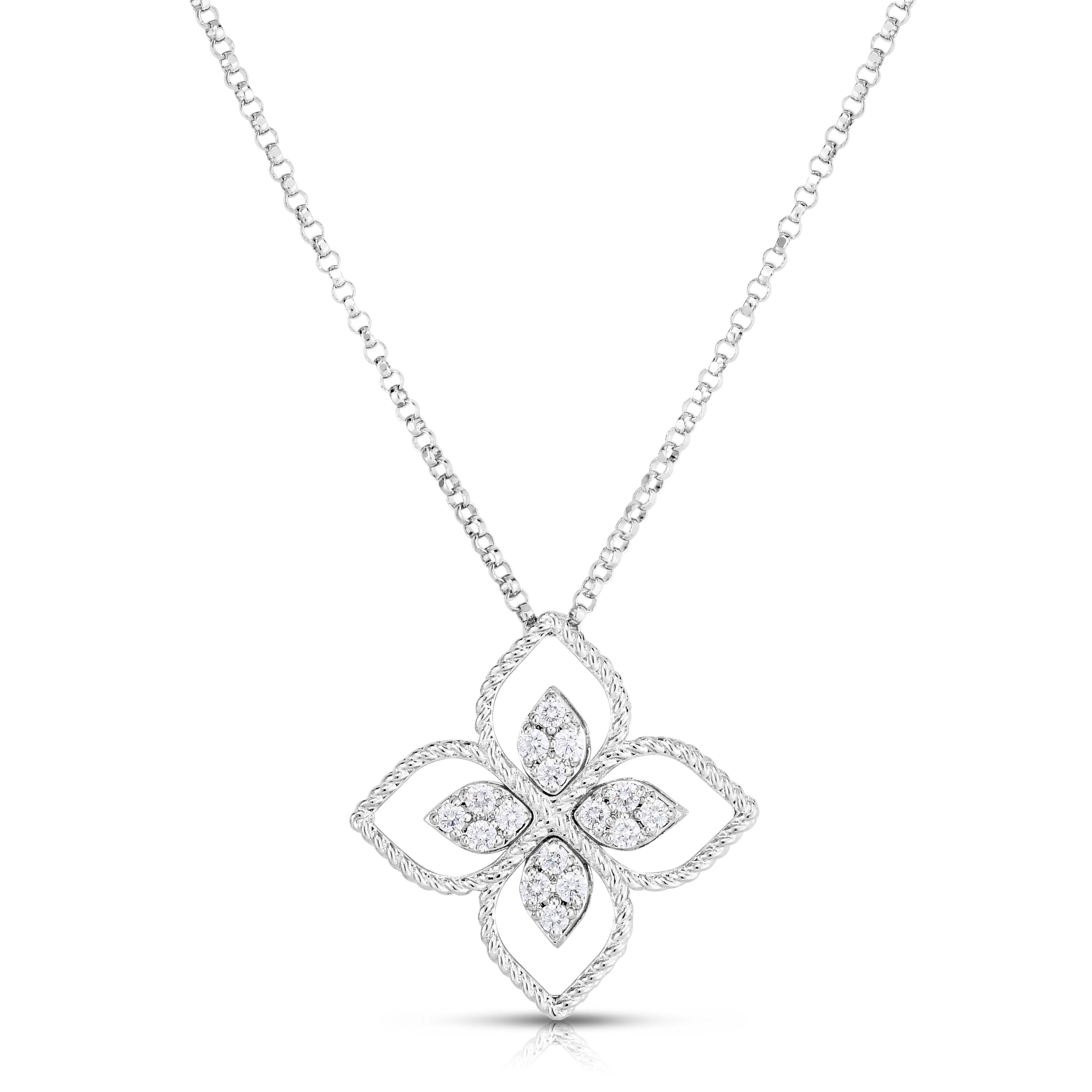 18K WHITE GOLD PRINCESS FLOWER LARGE DIAMOND FLOWER NECKLACE