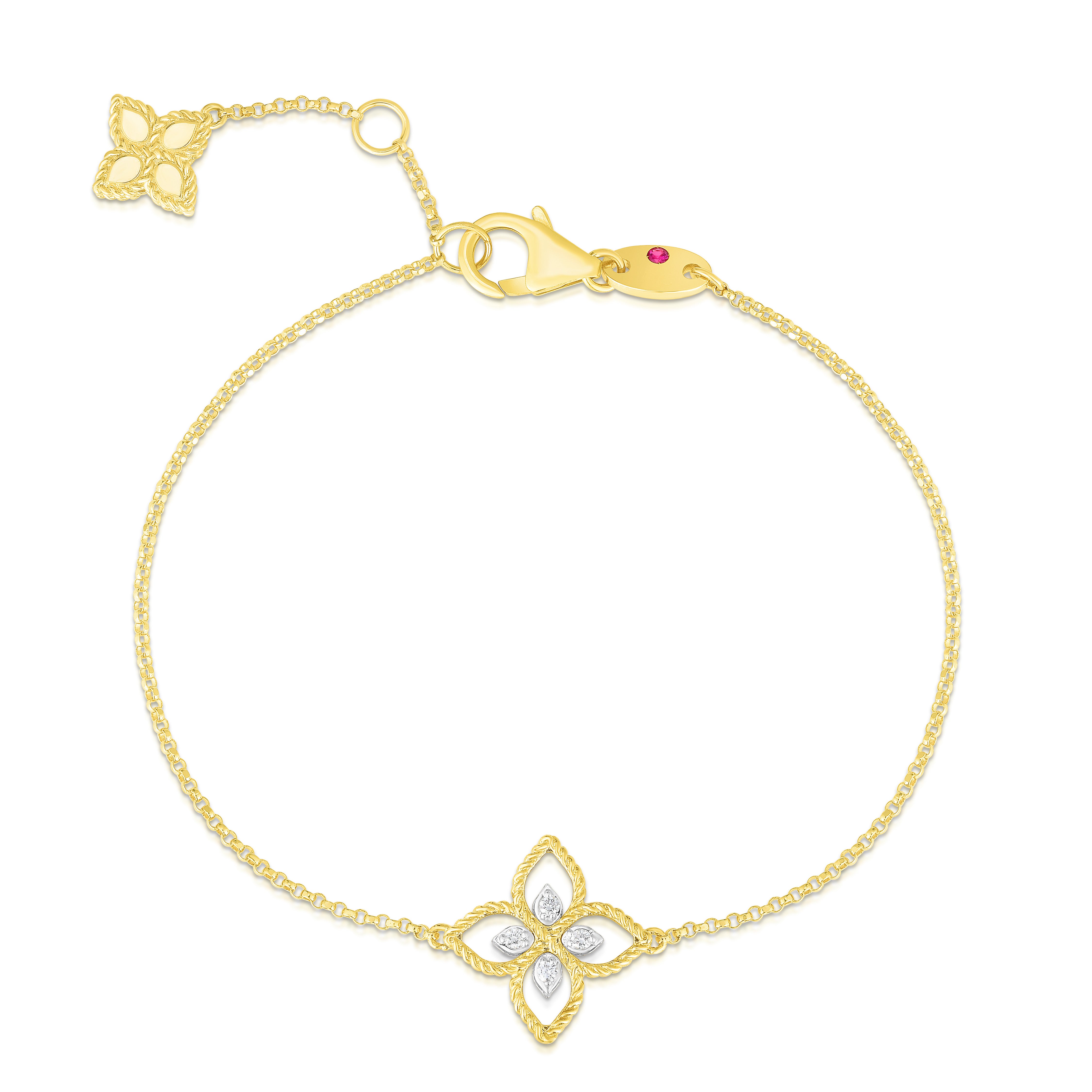 18K YELLOW/WHITE GOLD PRINCESS FLOWER SMALL DIAMOND FLOWER BRACELET
