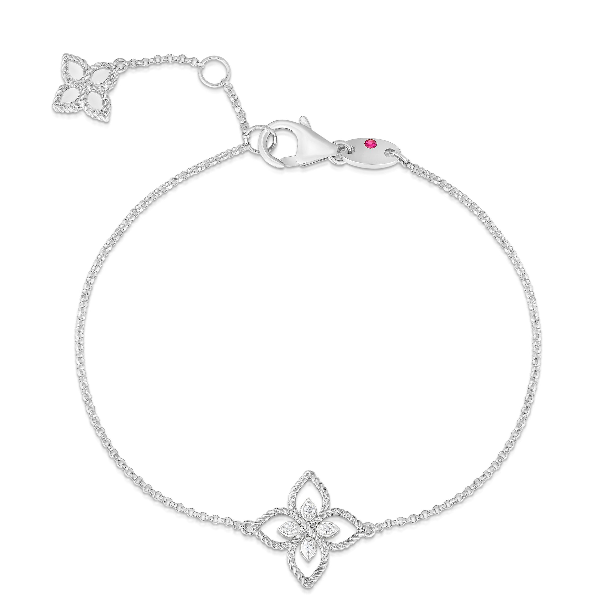 18K WHITE GOLD PRINCESS FLOWER SMALL DIAMOND FLOWER BRACELET