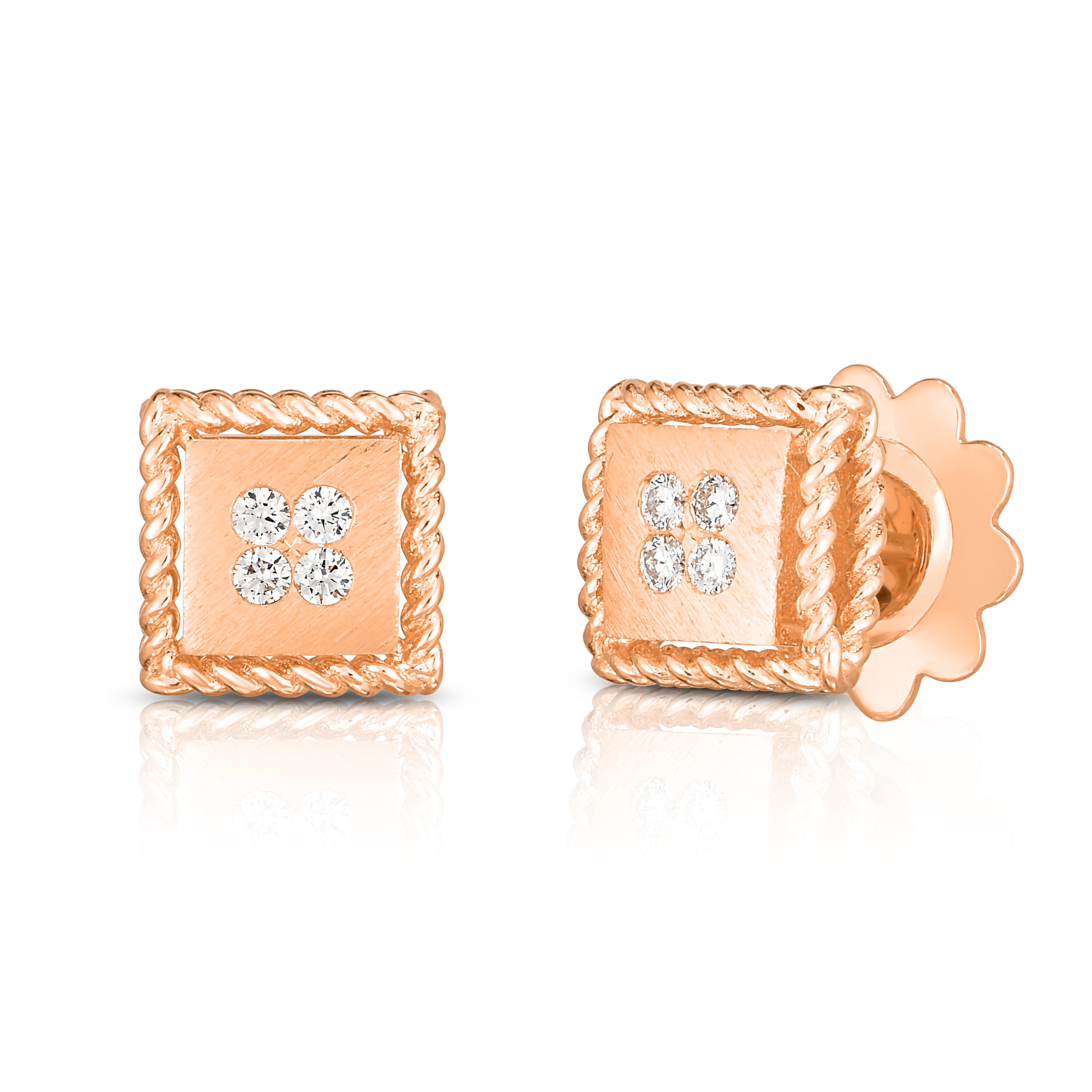 18K ROSE GOLD PALAZZO DUCALE DIAMOND ACCENT SATIN STUD EARRINGS