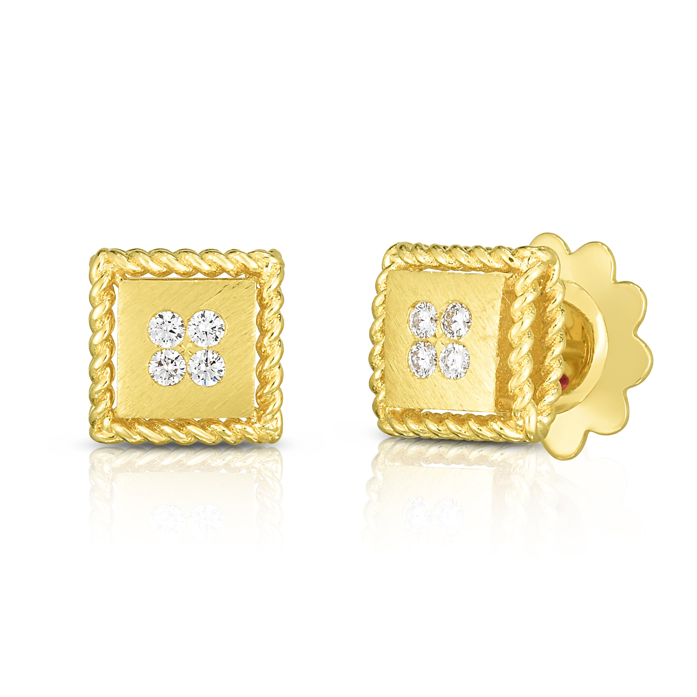 18K YELLOW GOLD PALAZZO DUCALE DIAMOND ACCENT SATIN STUD EARRINGS