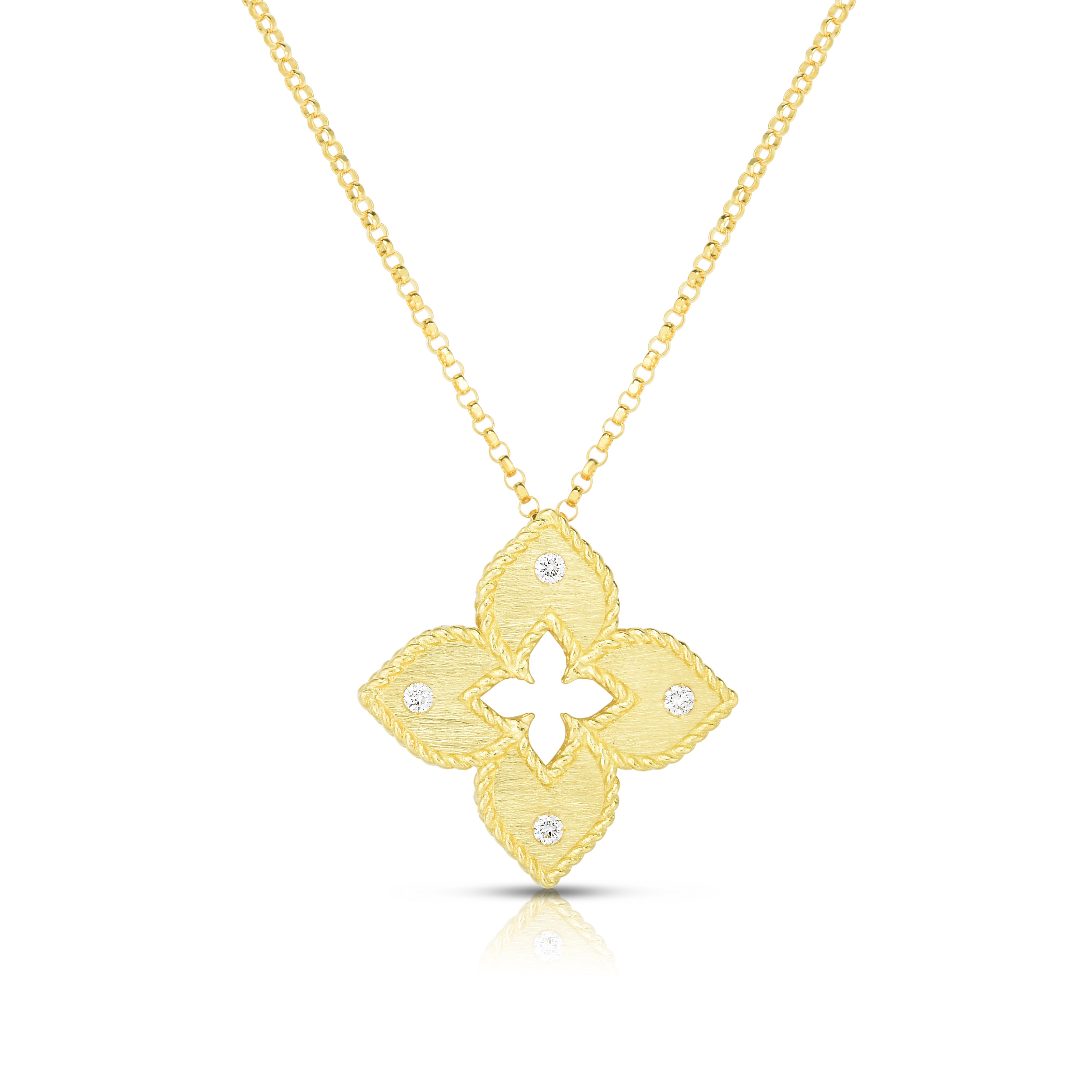 18K YELLOW GOLD VENETIAN PRINCESS DIAMOND & SATIN FINISH FLOWER NECKLACE